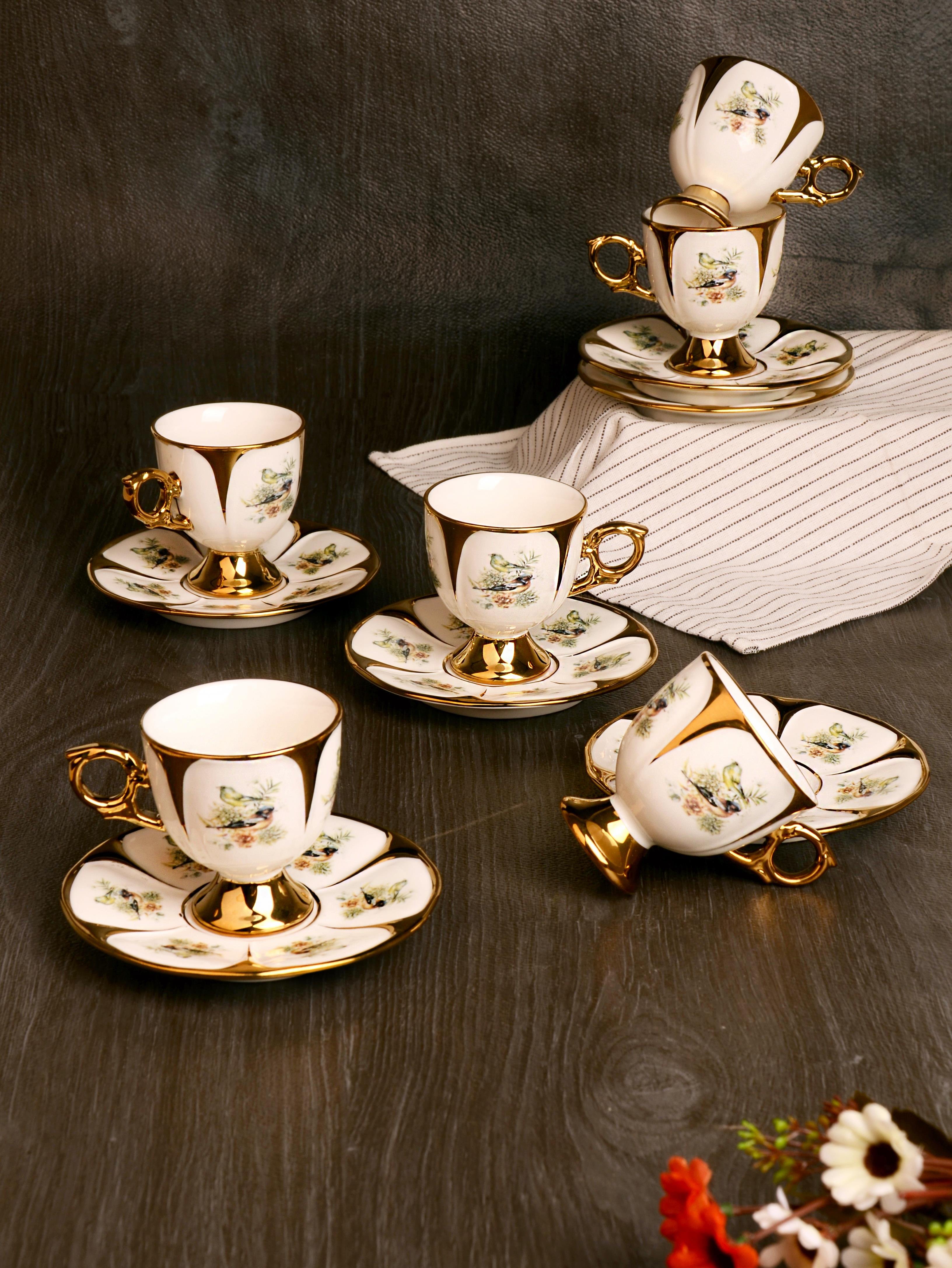 PAÇİ-RADIANCE YALDIZLI ÇİÇEKLİ BEYAZ KAHVE FİNCANI