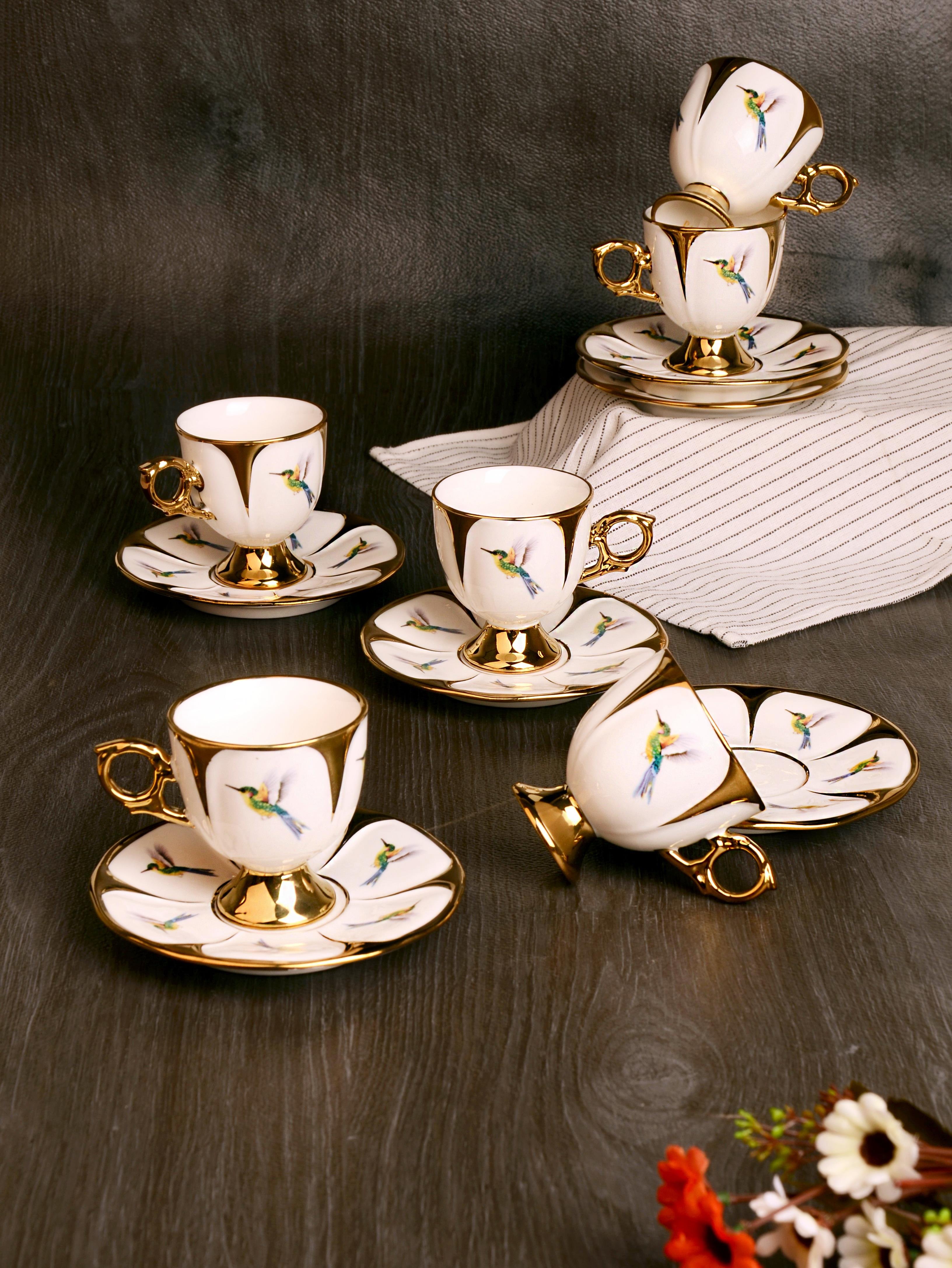 PAÇİ-RADIANCE YALDIZLI ÇİÇEKLİ BEYAZ KAHVE FİNCANI