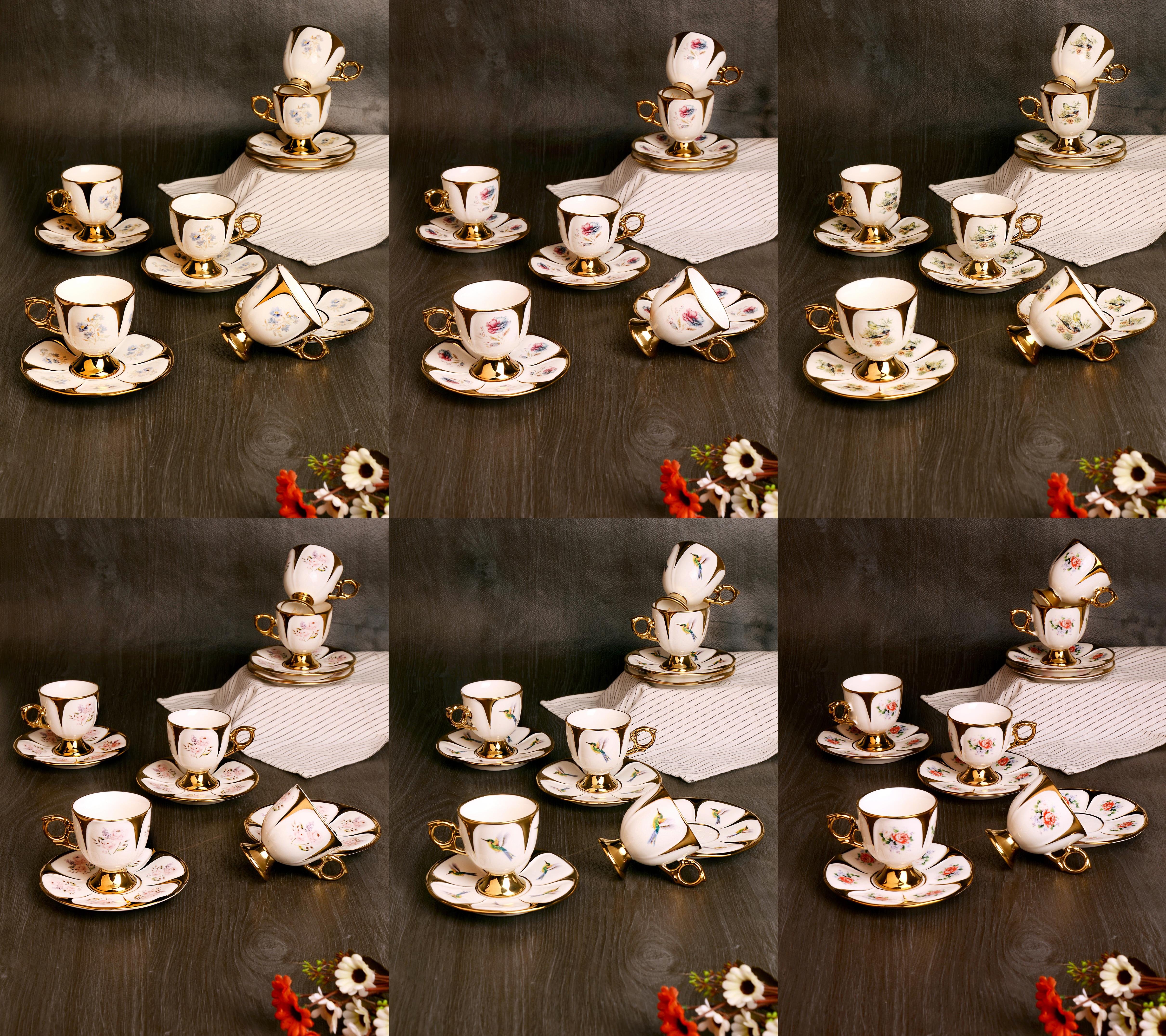 PAÇİ-RADIANCE YALDIZLI ÇİÇEKLİ BEYAZ KAHVE FİNCANI