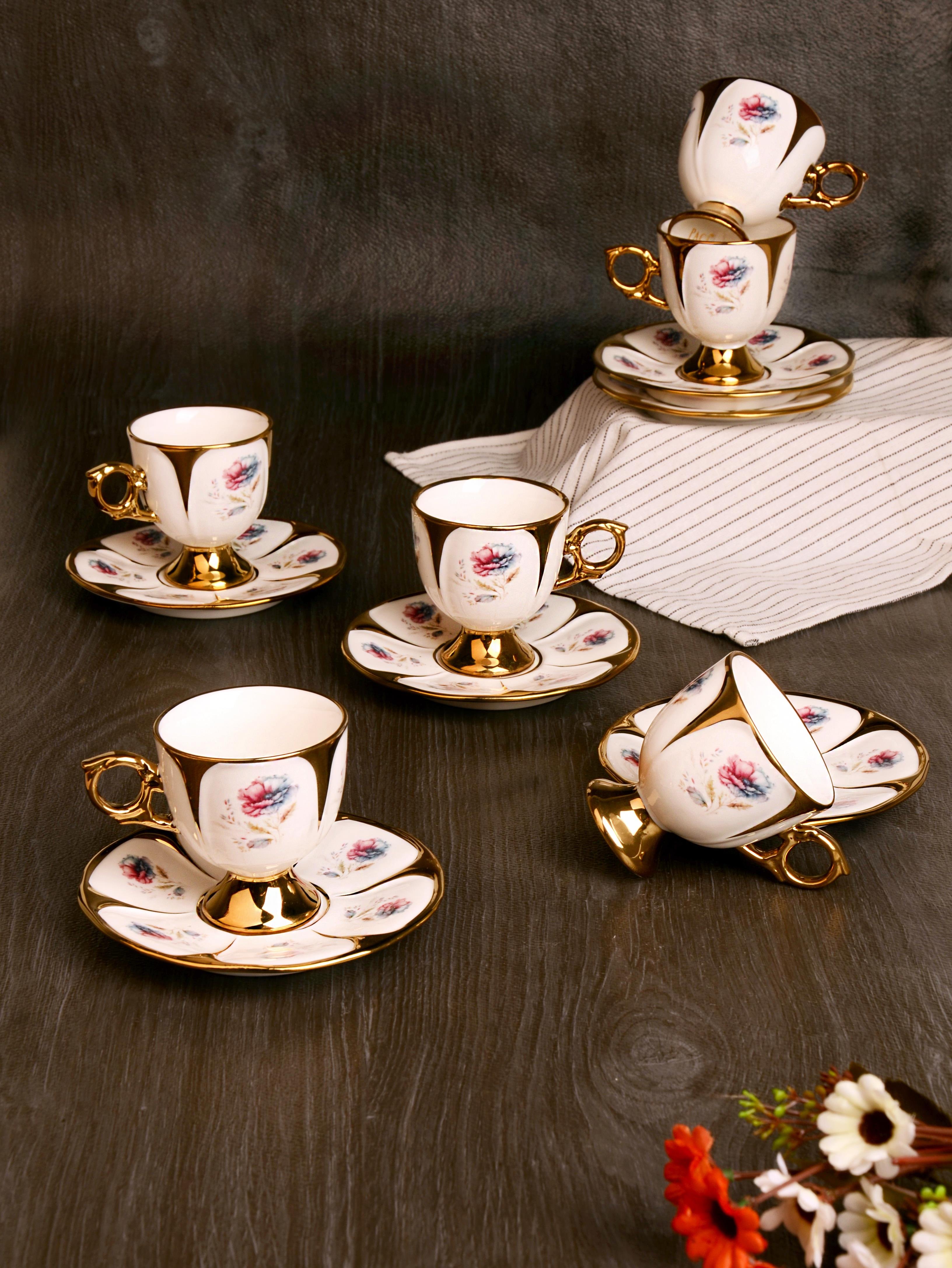 PAÇİ-RADIANCE YALDIZLI ÇİÇEKLİ BEYAZ KAHVE FİNCANI