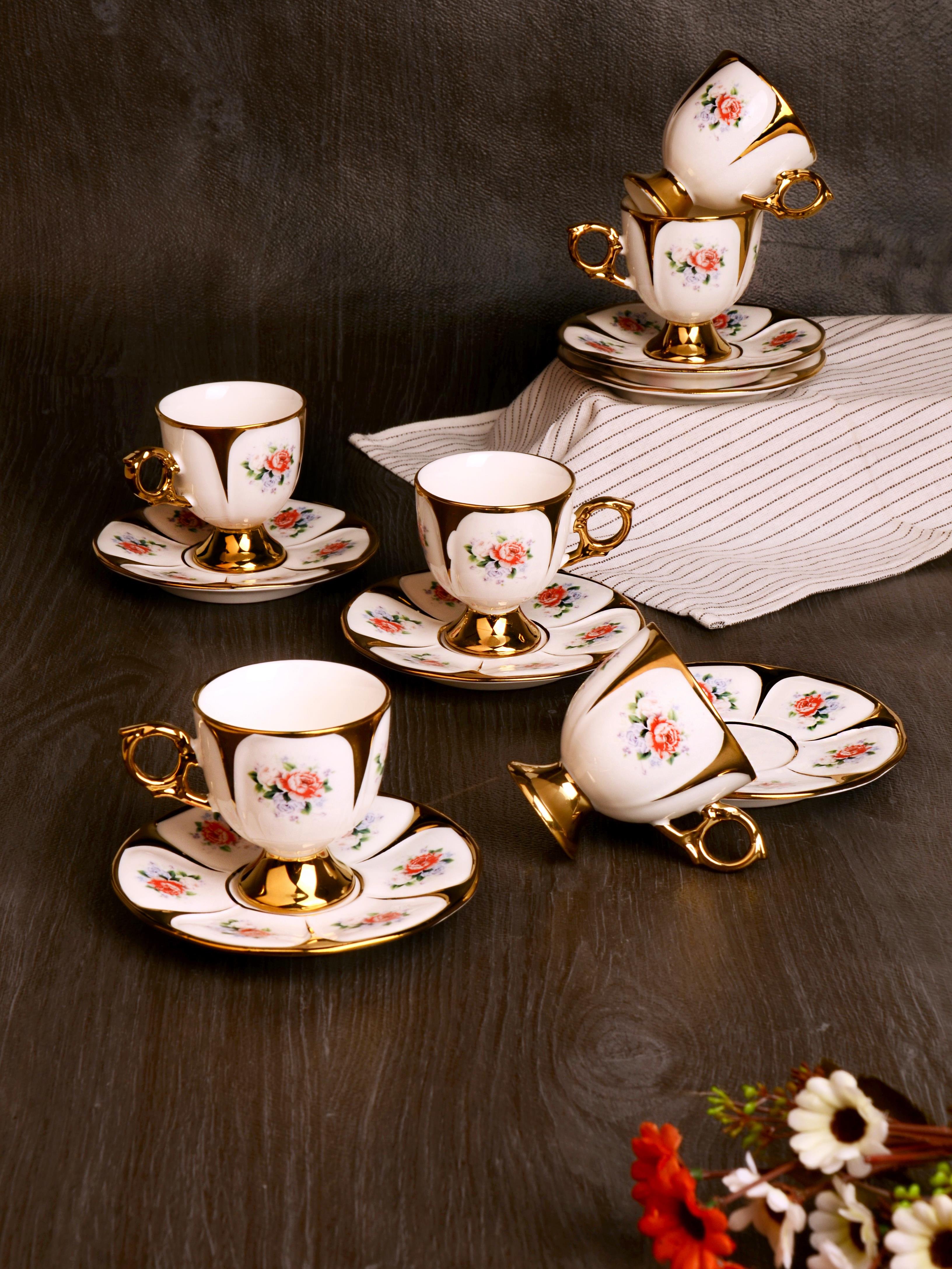 PAÇİ-RADIANCE YALDIZLI ÇİÇEKLİ BEYAZ KAHVE FİNCANI