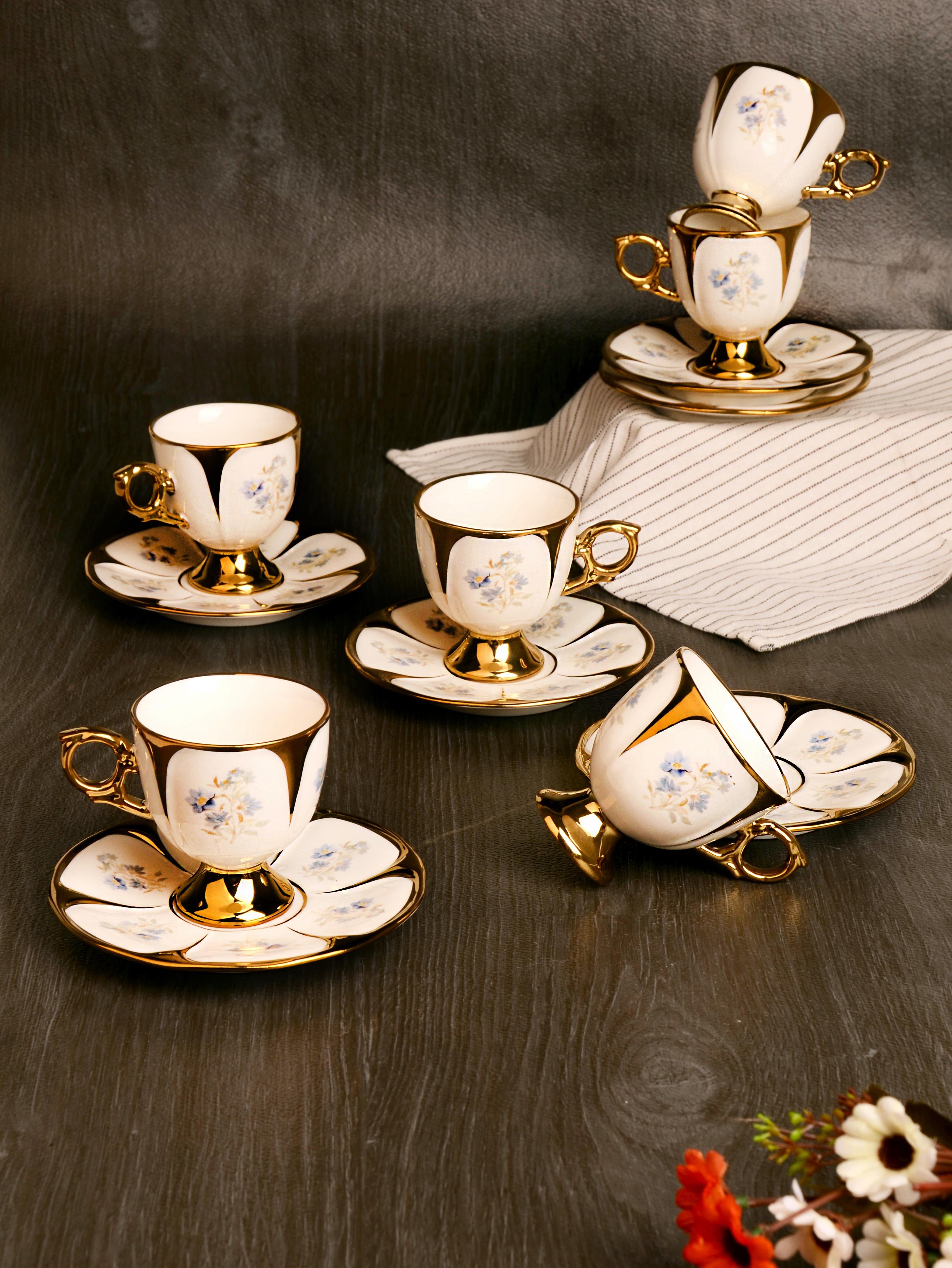 PAÇİ-RADIANCE YALDIZLI ÇİÇEKLİ BEYAZ KAHVE FİNCANI