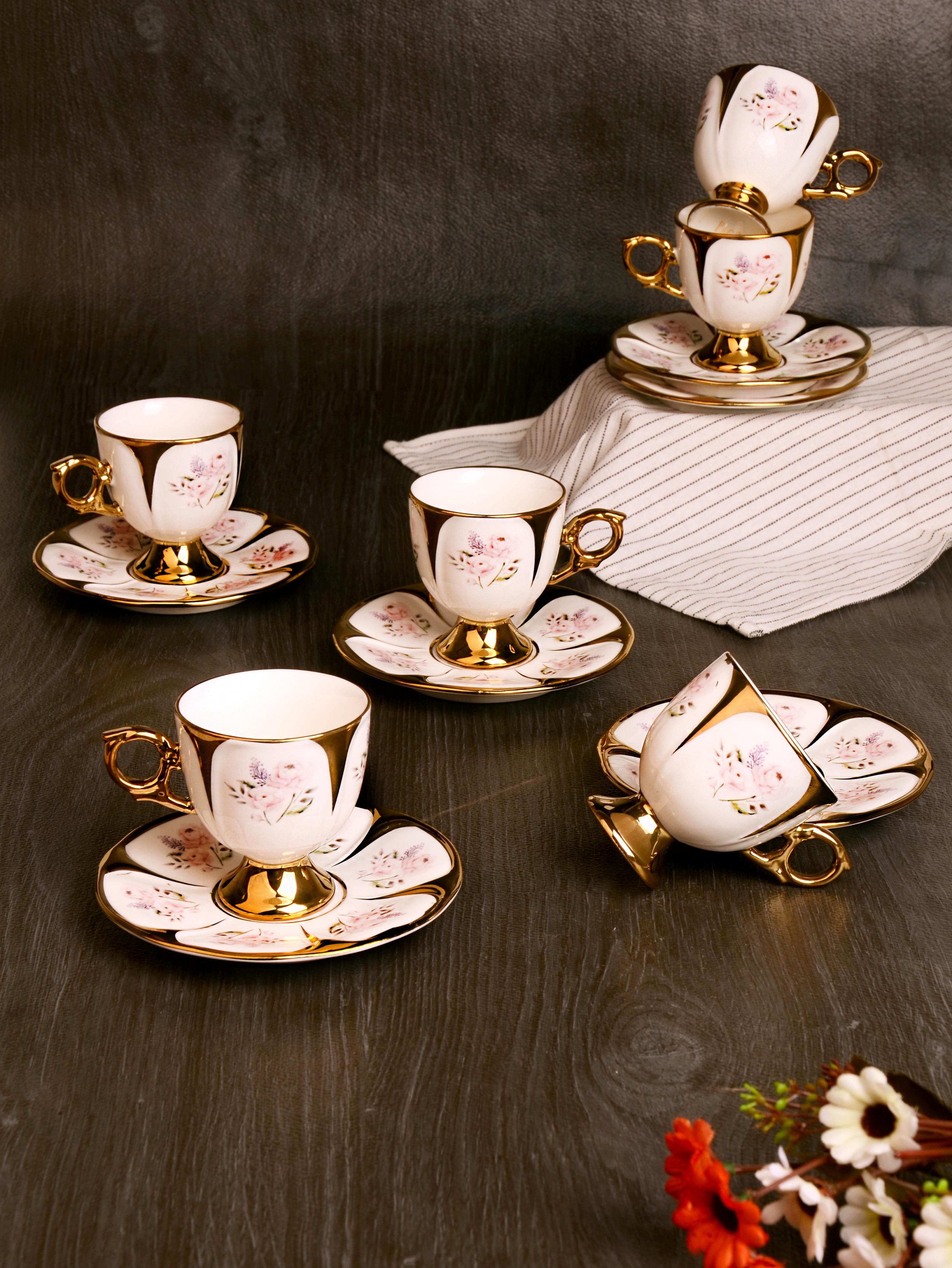 PAÇİ-RADIANCE YALDIZLI ÇİÇEKLİ BEYAZ KAHVE FİNCANI