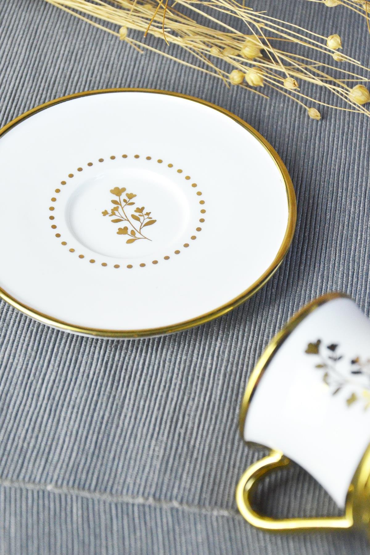 PAÇİ-REGİNA AYAKLI BEYAZ YALDIZLI ÇİÇEKLİ KAHVE FİNCANI