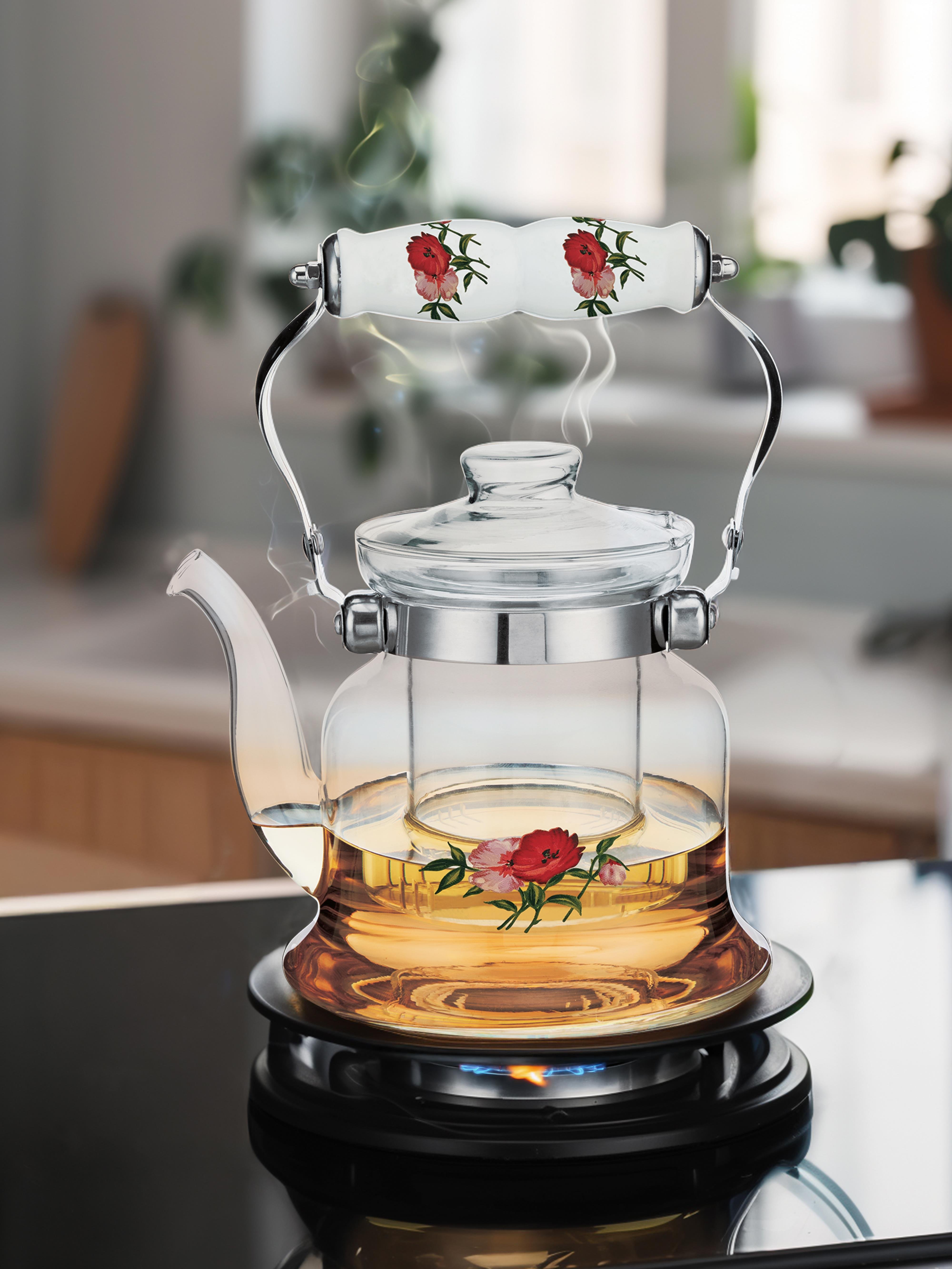 PAÇİ-ROSELLEA 1200 ML PORSELEN SAPLI CAM DEMLİK