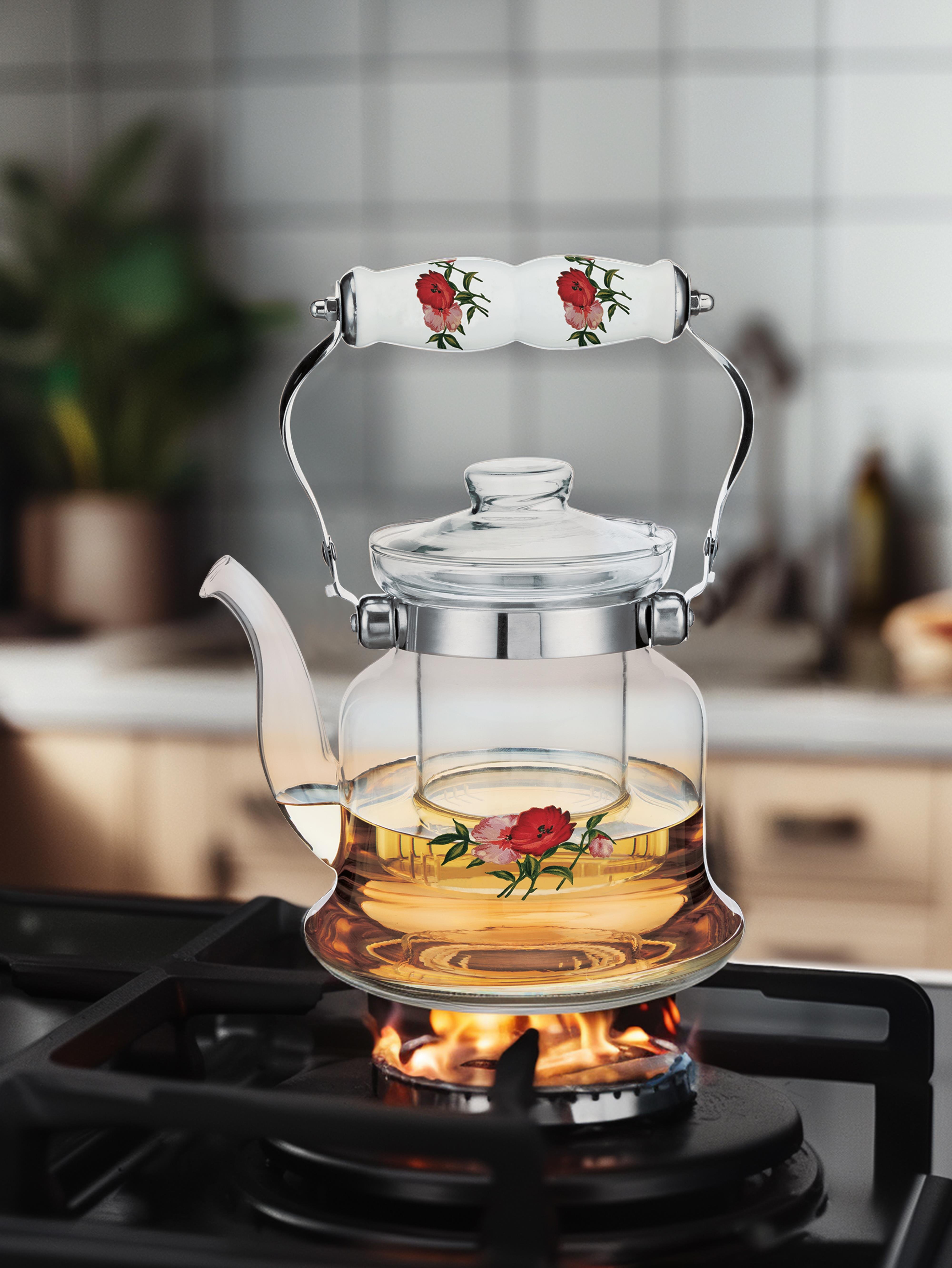 PAÇİ-ROSELLEA 900 ML PORSELEN SAPLI CAM DEMLİK