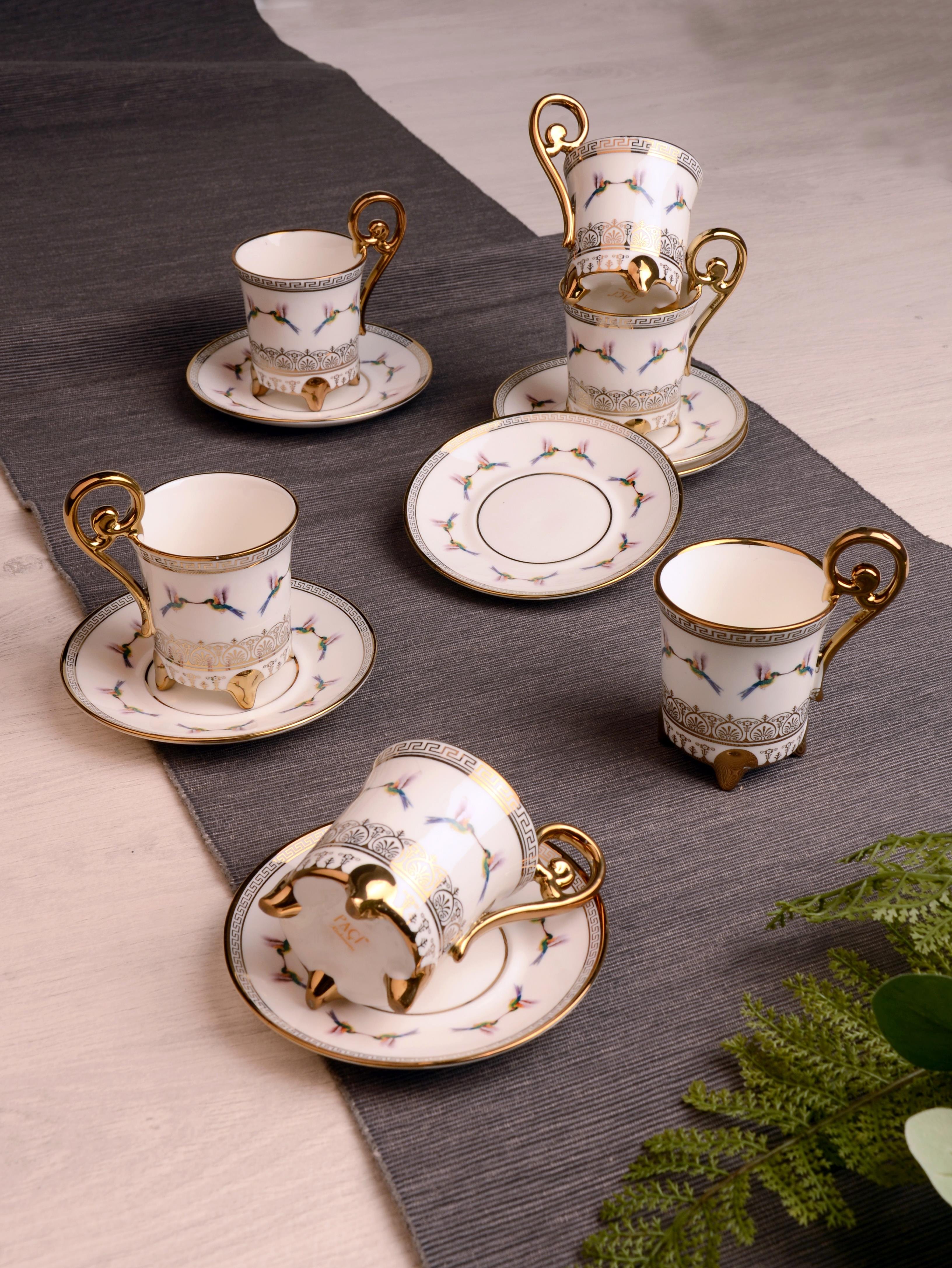 PAÇİ-SERENITY YALDIZLI ÇİÇEKLİ BEYAZ KAHVE FİNCANI