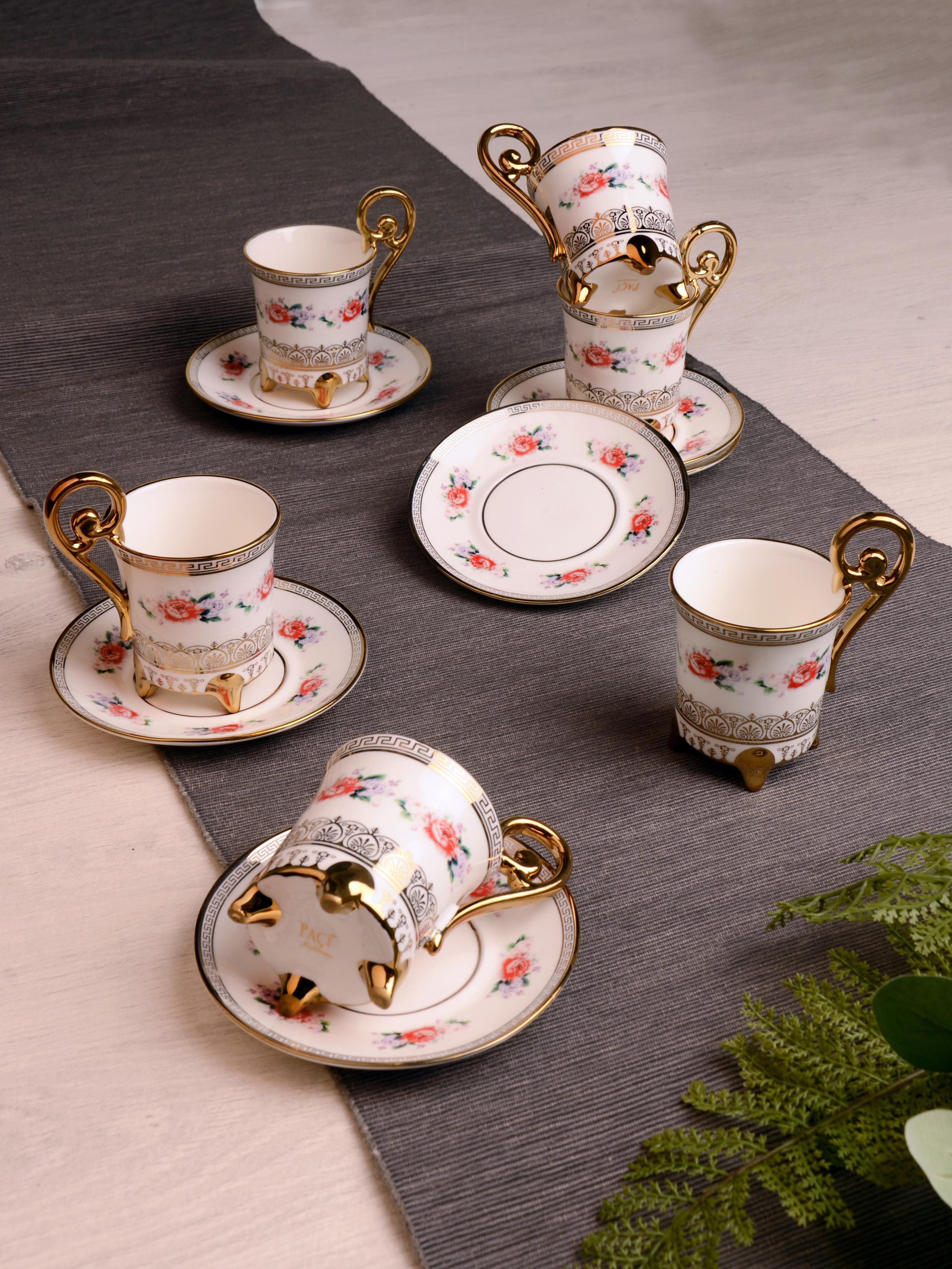 PAÇİ-SERENITY YALDIZLI ÇİÇEKLİ BEYAZ KAHVE FİNCANI