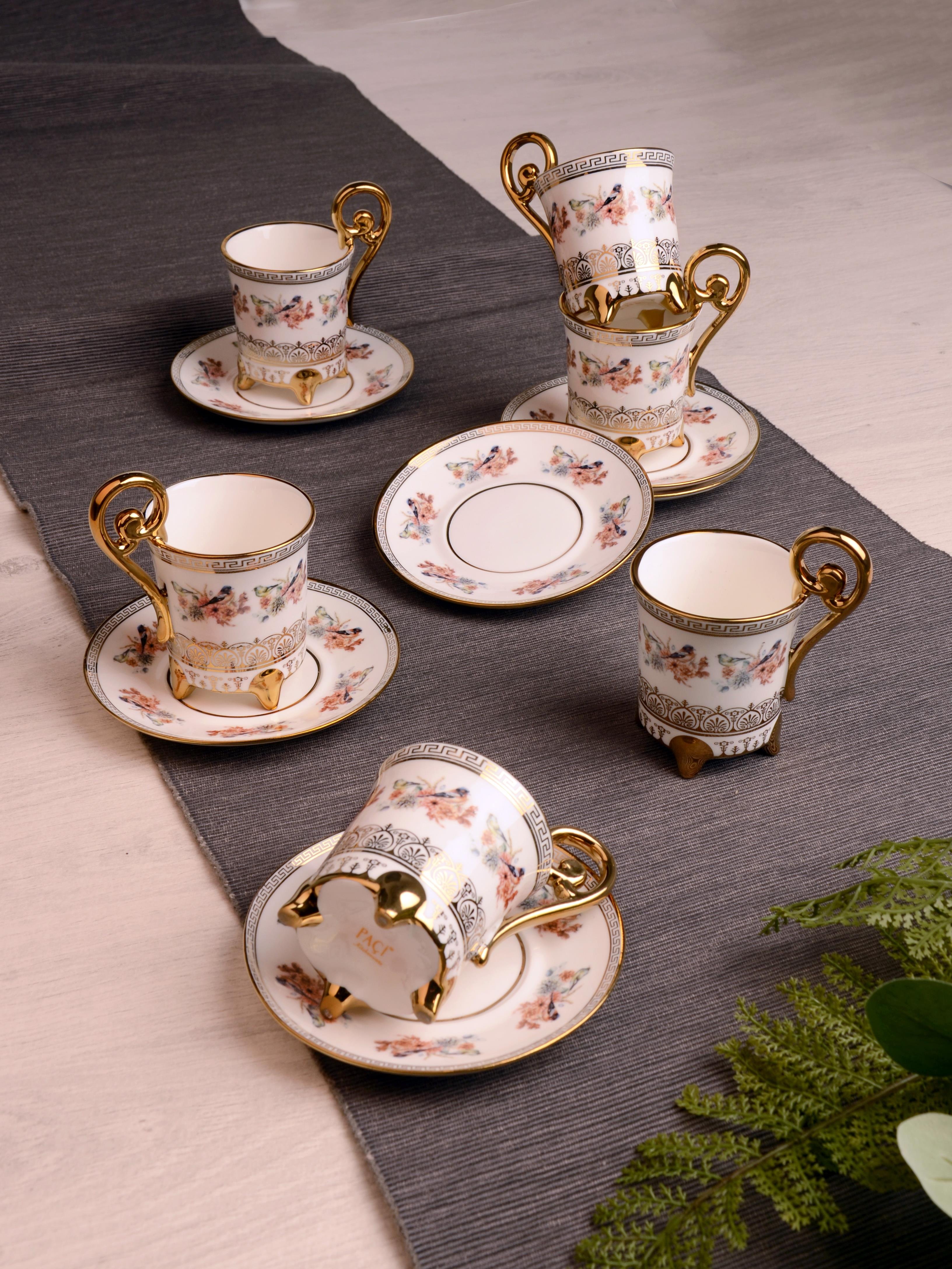 PAÇİ-SERENITY YALDIZLI ÇİÇEKLİ BEYAZ KAHVE FİNCANI