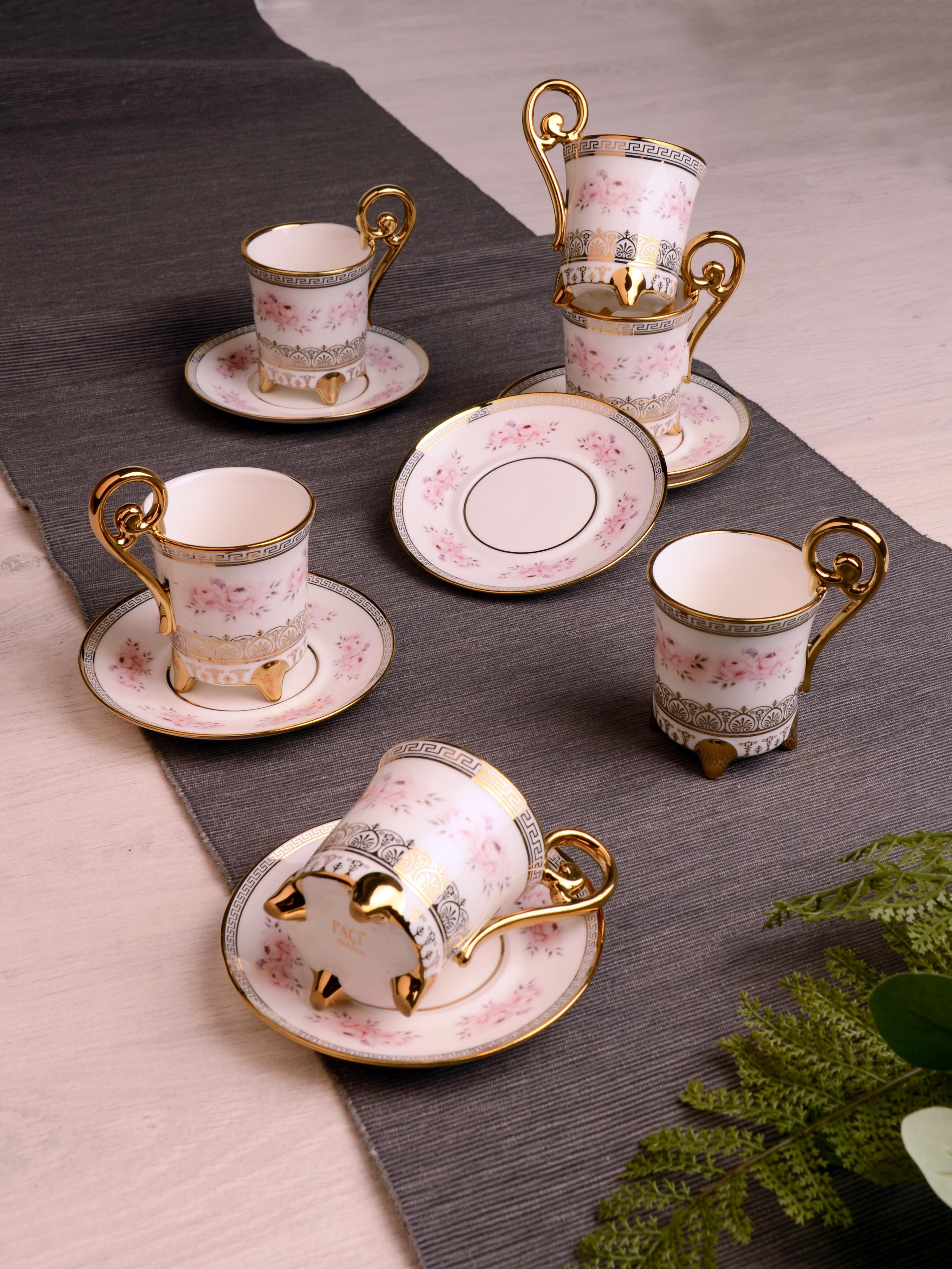 PAÇİ-SERENITY YALDIZLI ÇİÇEKLİ BEYAZ KAHVE FİNCANI