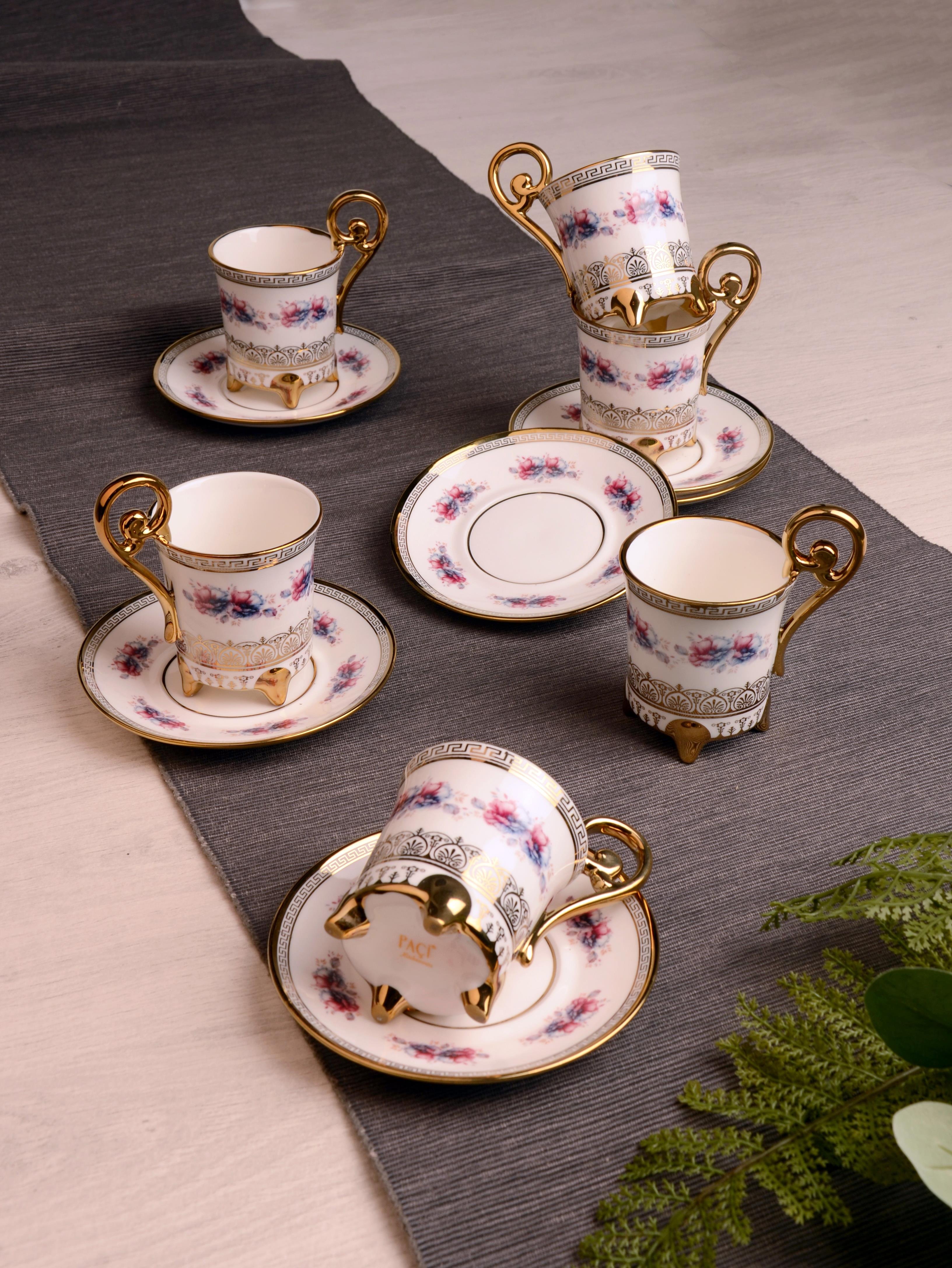 PAÇİ-SERENITY YALDIZLI ÇİÇEKLİ BEYAZ KAHVE FİNCANI