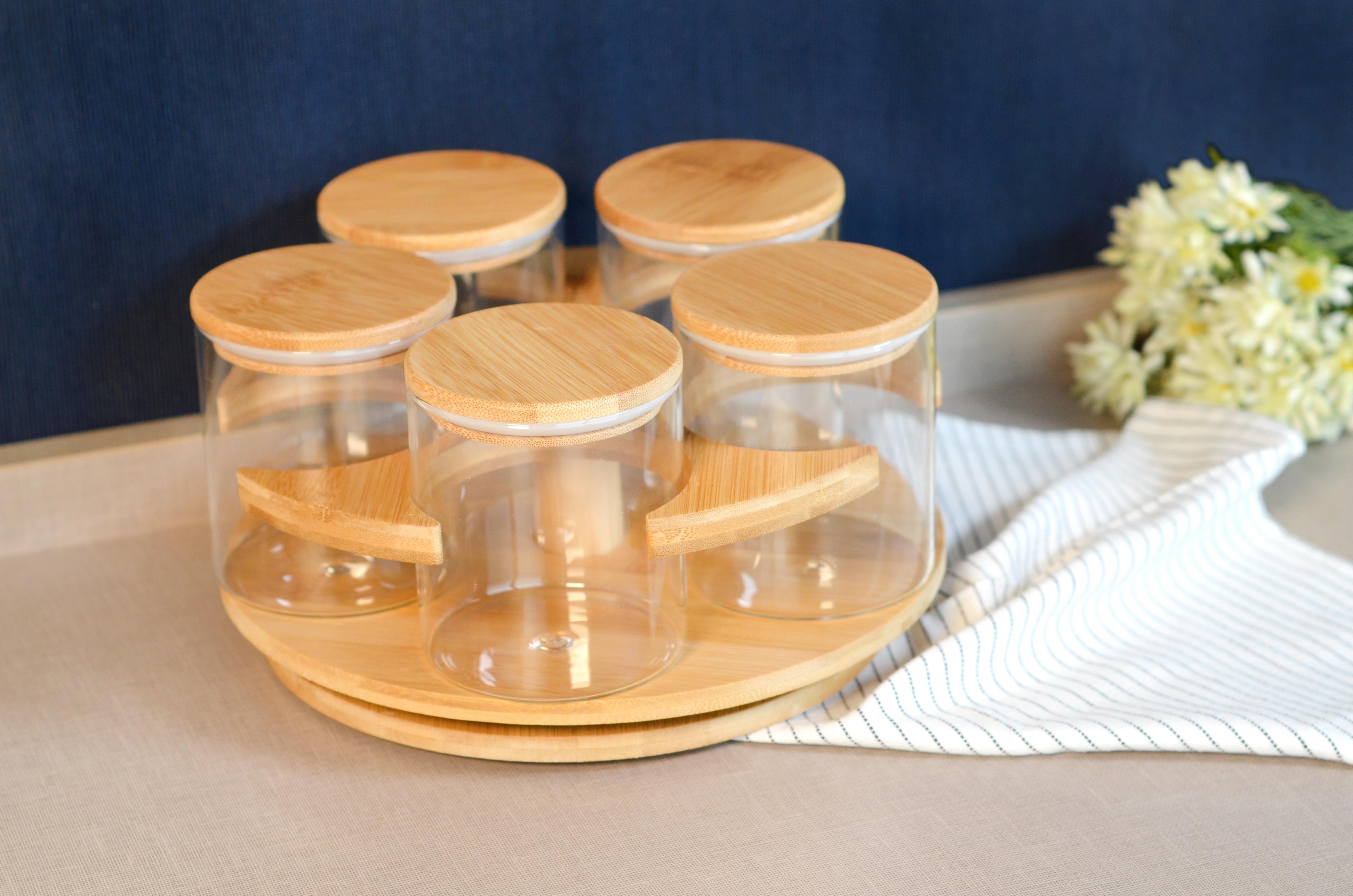 PAÇİ-YUVARLAK 5'Lİ BAMBU STANDLI DÖNER BHRTLIK SETİ