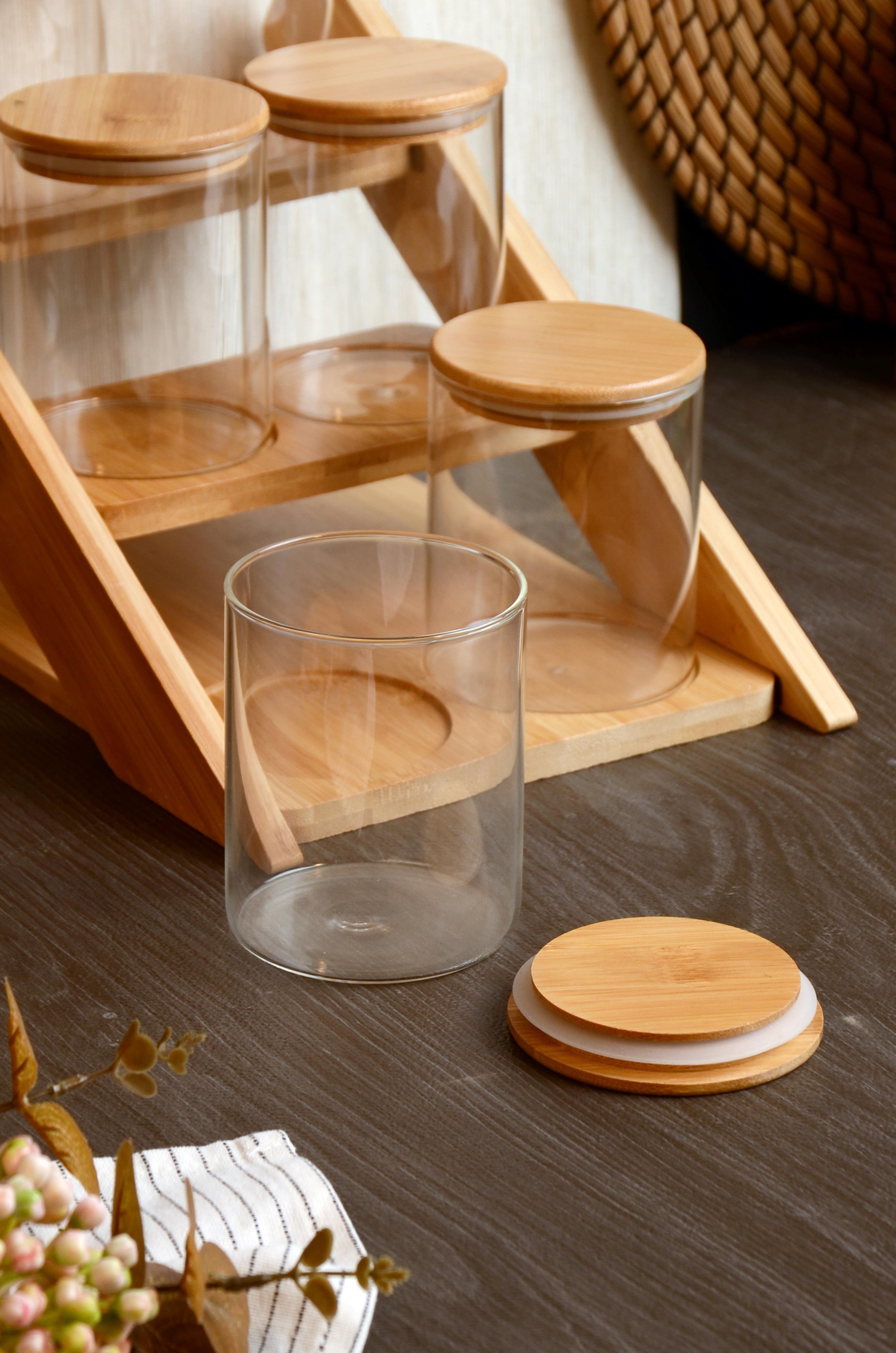 PAÇİ-YUVARLAK BAMBU KAPAKLI 6'LI BAHARATLIK SETİ