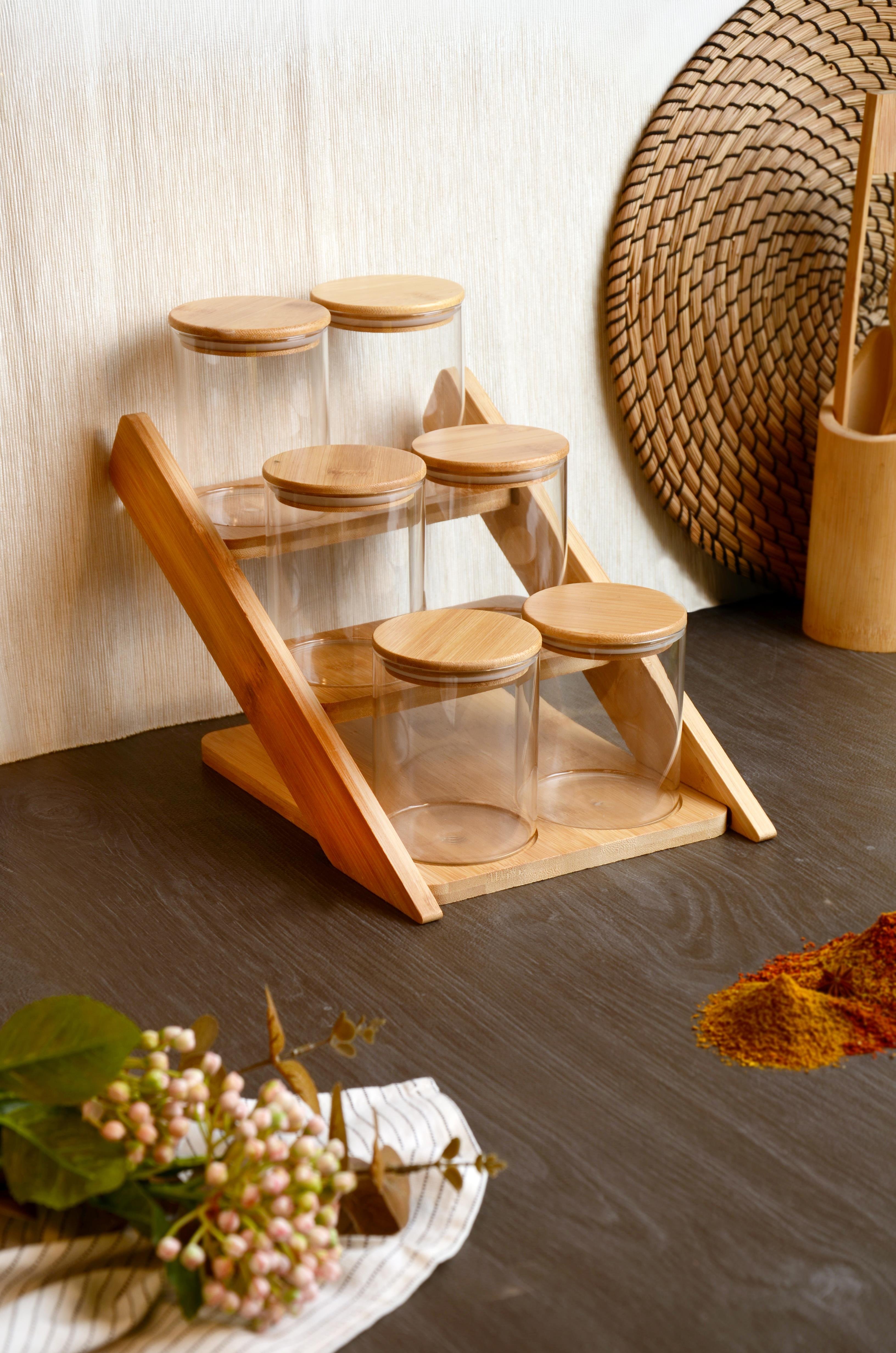 PAÇİ-YUVARLAK BAMBU KAPAKLI 6'LI BAHARATLIK SETİ