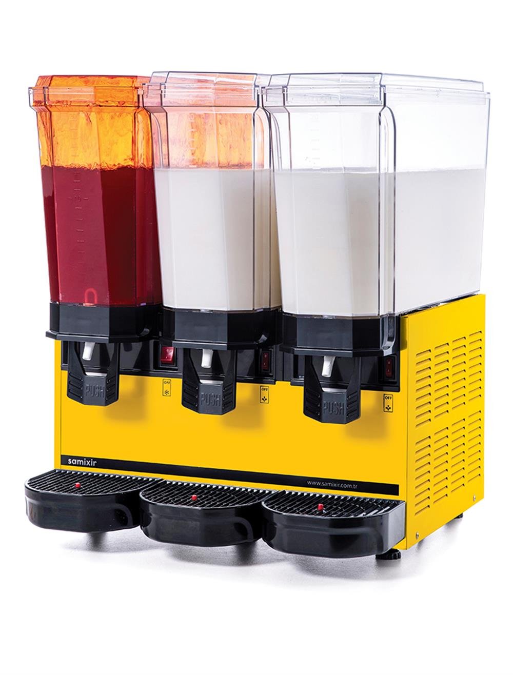  Samixir Klasik Triple Soğuk İçecek Dispenseri 20+20+20 L Fıskiyeli Karıştırıcılı Karıştırıcılı Sarı