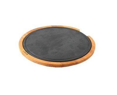 Lava Döküm   Ahşap ve Döküm Demir Hot Plate Servis Tahtası. Çap26cm. (Ahşap ve döküm plaka arasında 4 adet silikon seperatör var