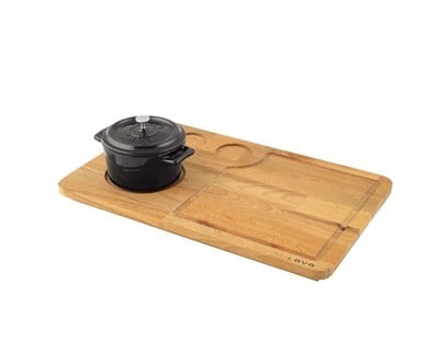 Lava Döküm   Mini Tencere ve Ahşap altlık. Çap10cm.  (Bu ürüne sos kapları dahil değildir)