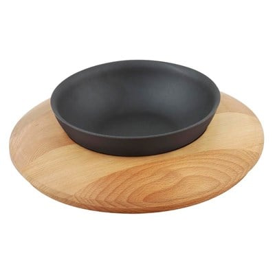 Lava Döküm   Yuvarlak Kase ve ahap servis altlık. Çap14cm.