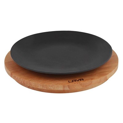 Lava Döküm   Yuvarlak Tabak ve ahşap altlık. Çap25cm.