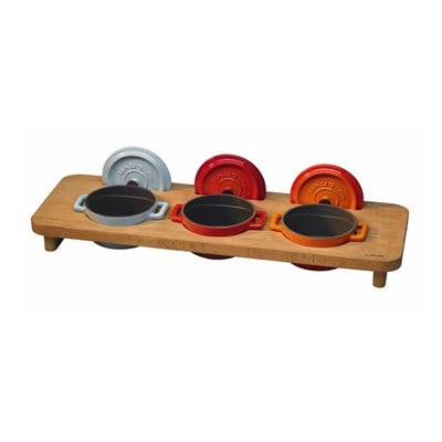 Lava Döküm  Ahşap Stand 3.lü Çap10cm. Mini Yuvarlak Tencereye uygun.