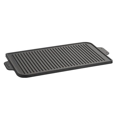 Lava Döküm  Griddle, Bir Tarafı Düz diğer tarafı Izgara yüzeyli, Metal Kulplu. Ölçü 26x47cm.