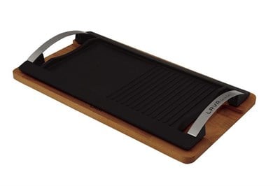 Lava Döküm  Griddle/Grill Tava, Hibrit, Paslanmaz metal saplı, Ahşap altlıklı. Ölçü 48x26cm.