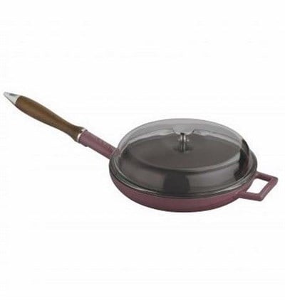 Lava Döküm  Kızartma Tavası, Ahşap Kulplu, Cam kapaklı. Çap24cm.