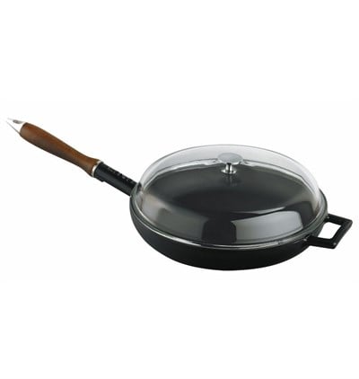 Lava Döküm  Kızartma Tavası, Ahşap Kulplu, Cam kapaklı. Çap28cm.