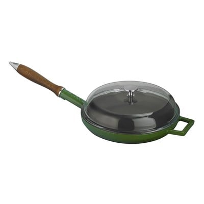 Lava Döküm  Kızartma Tavası, Ahşap Kulplu, Cam kapaklı. Çap24cm.