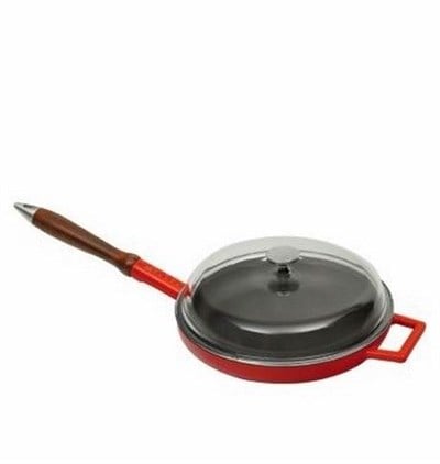 Lava Döküm  Kızartma Tavası, Ahşap Kulplu, Cam kapaklı. Çap24cm.