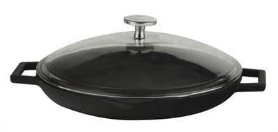 Lava Döküm  Yuvarlak Kızartma Tavası, Metal Kulplu, Cam kapaklı. Çap26cm.