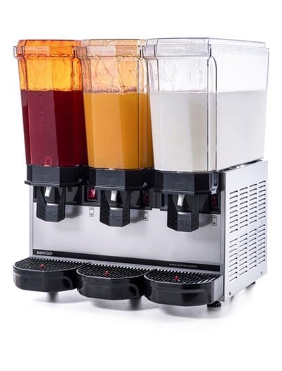 Samixir Klasik Triple Soğuk İçecek Dispenseri 20 ve 20 ve 20 L Fıskiyeli Fıskiyeli Karıştırıcılı Inox