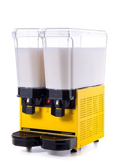 Samixir Klasik Twin Soğuk İçecek Dispenseri 20 ve 20 L Fıskiyeli ve Karıştırıcılı Sarı