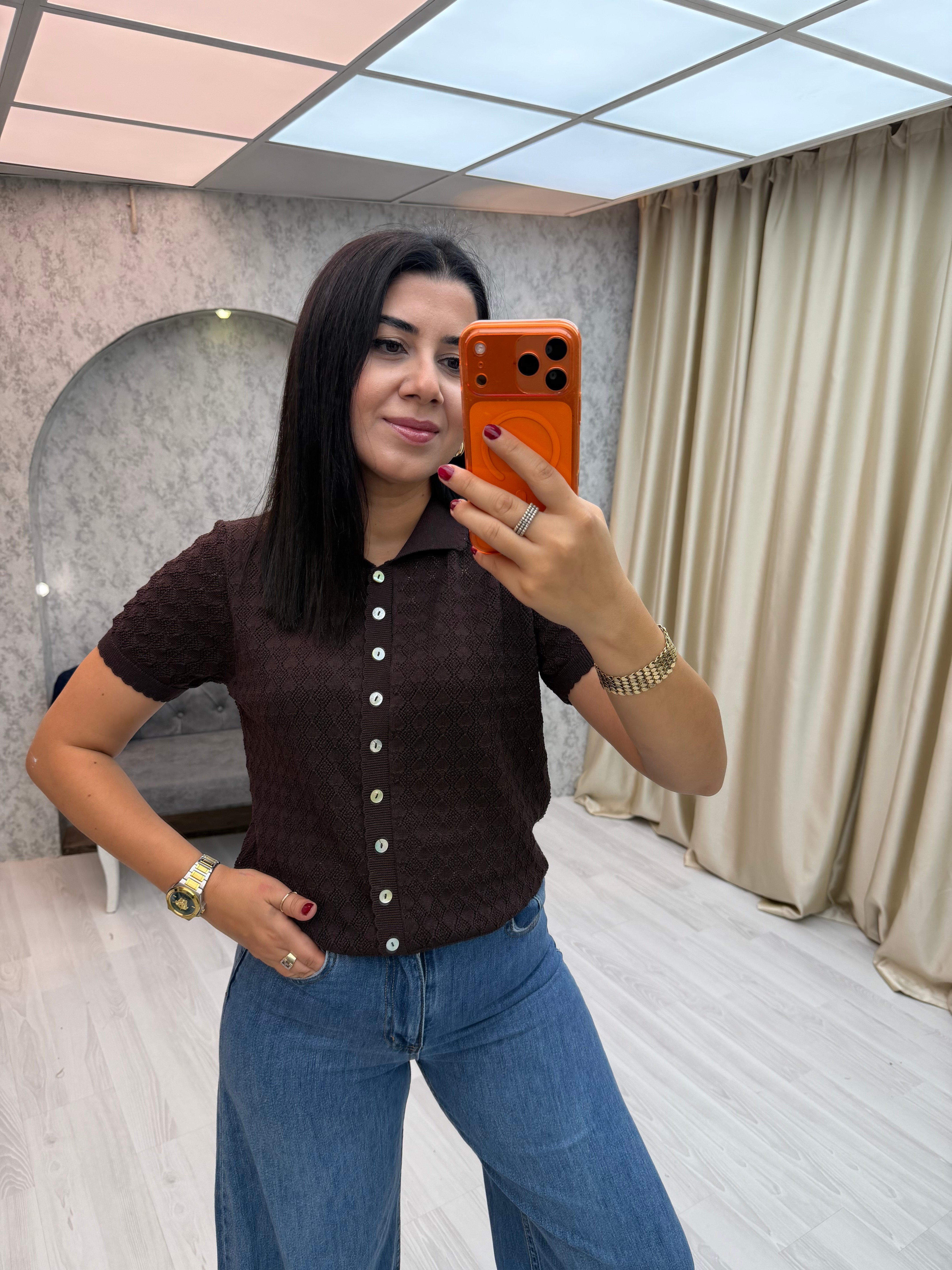 Ajurlu Mini Hırka Kahverengi