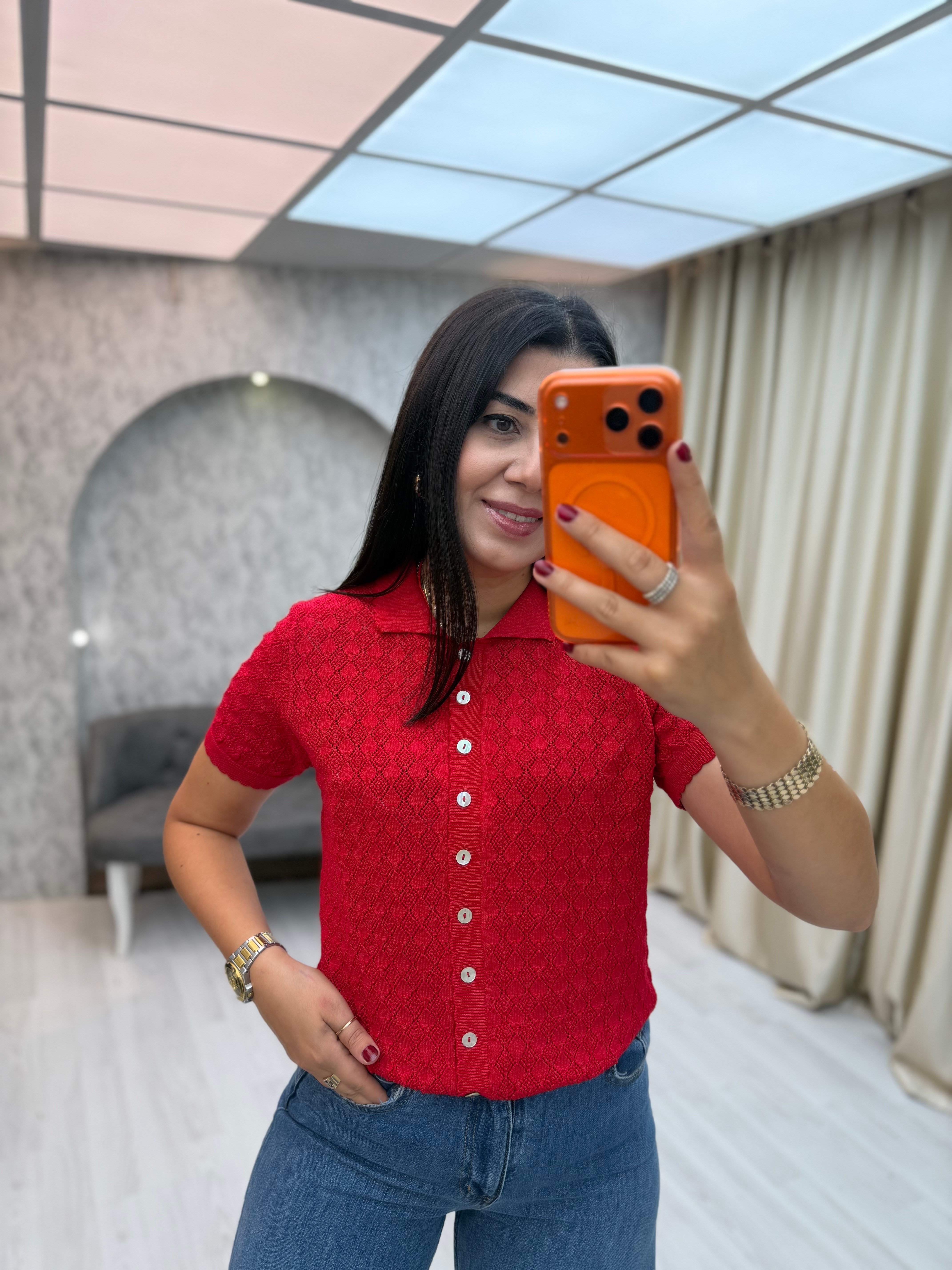 Ajurlu Mini Hırka Kırmızı