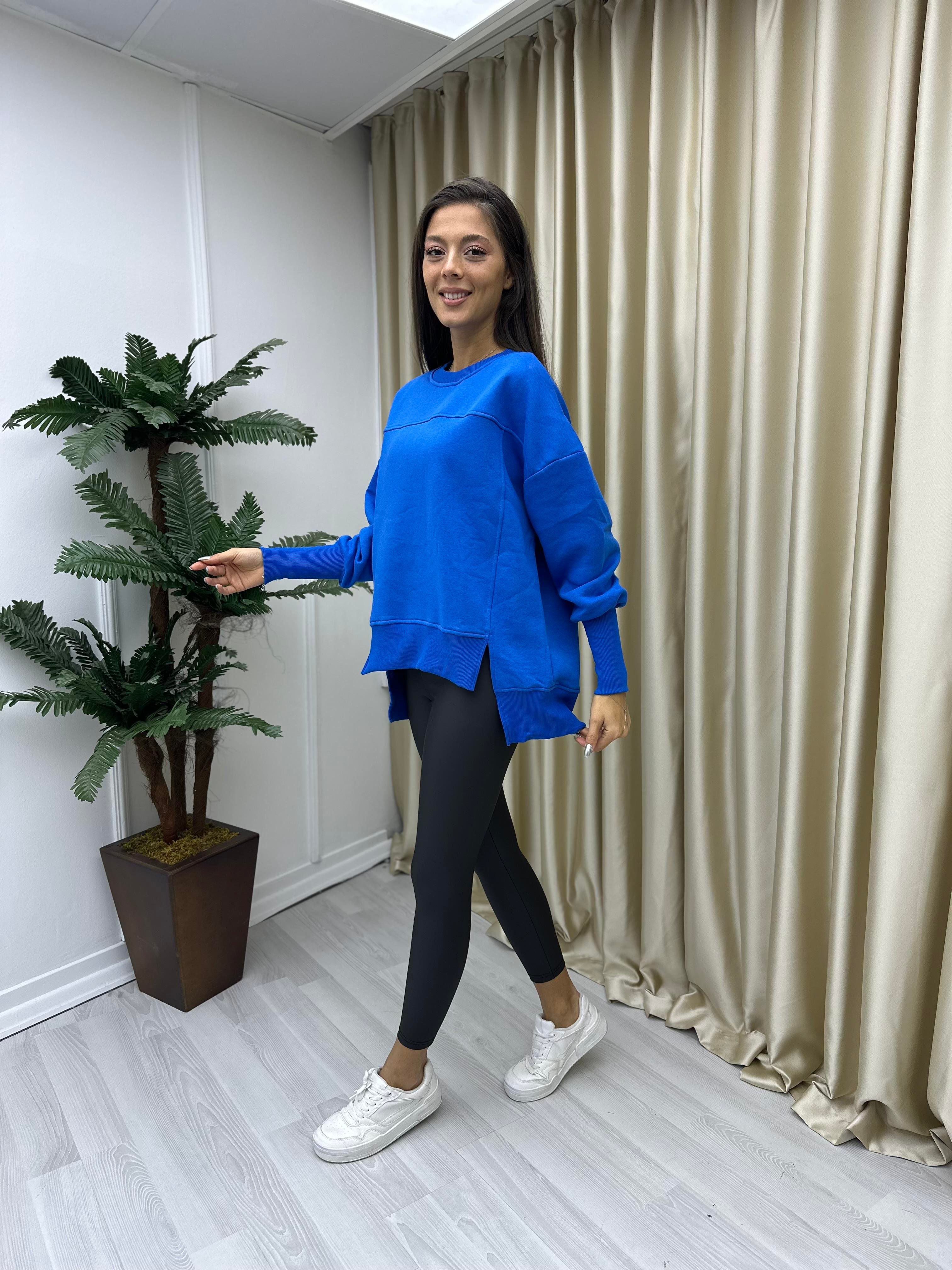 Asimetrik Kesim Şardonlu Sweat Saks