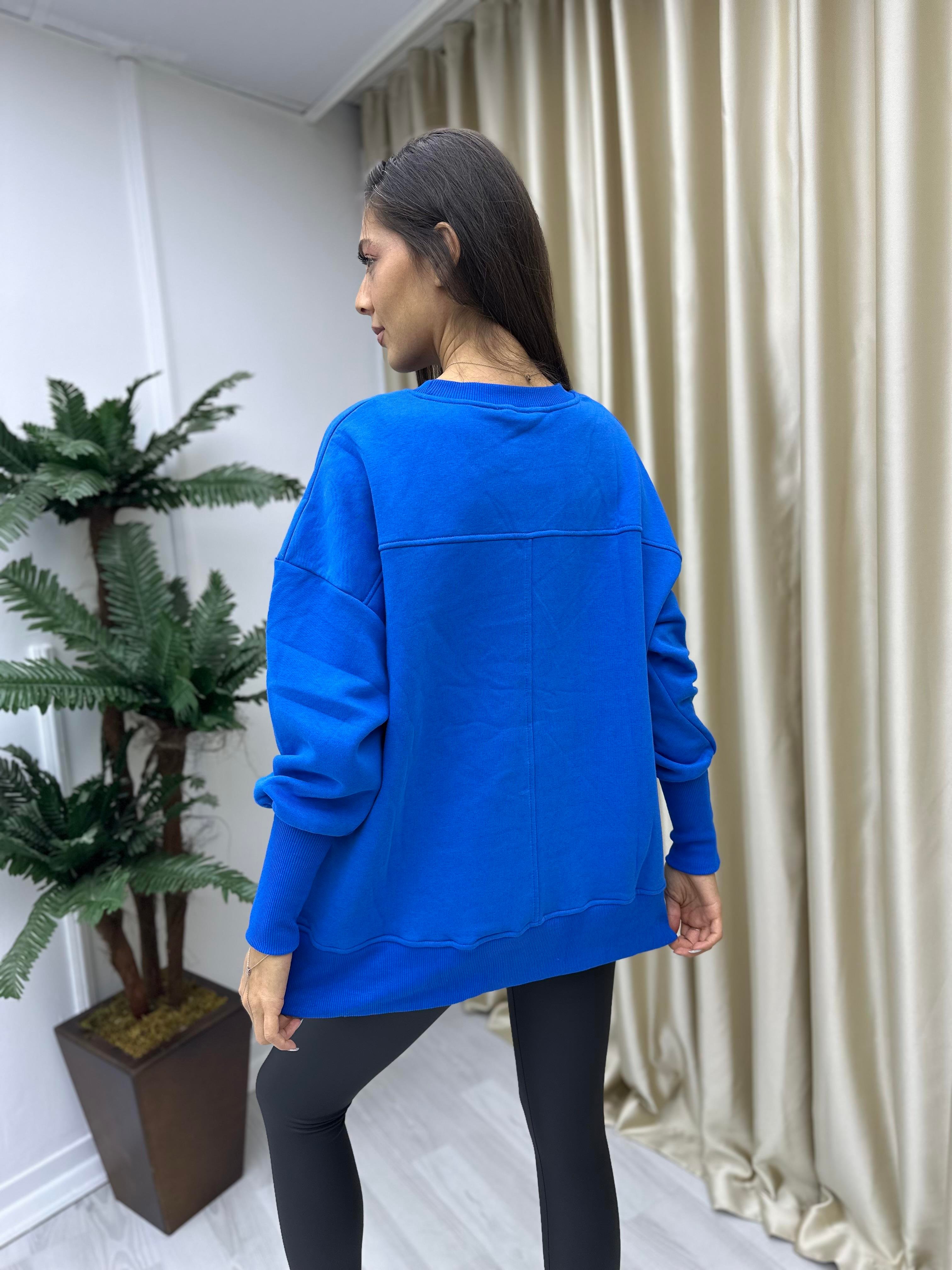 Asimetrik Kesim Şardonlu Sweat Saks