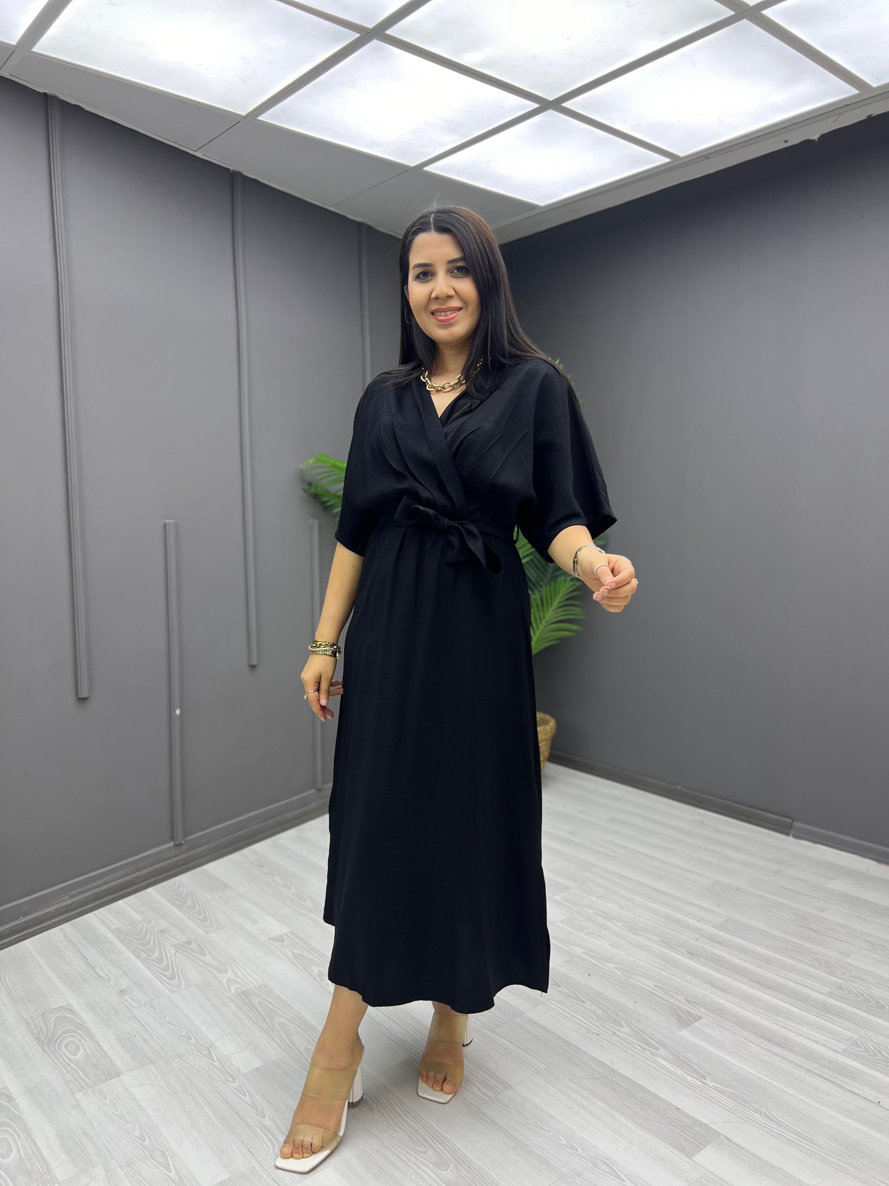 Bağlamalı Tensel Elbise Siyah