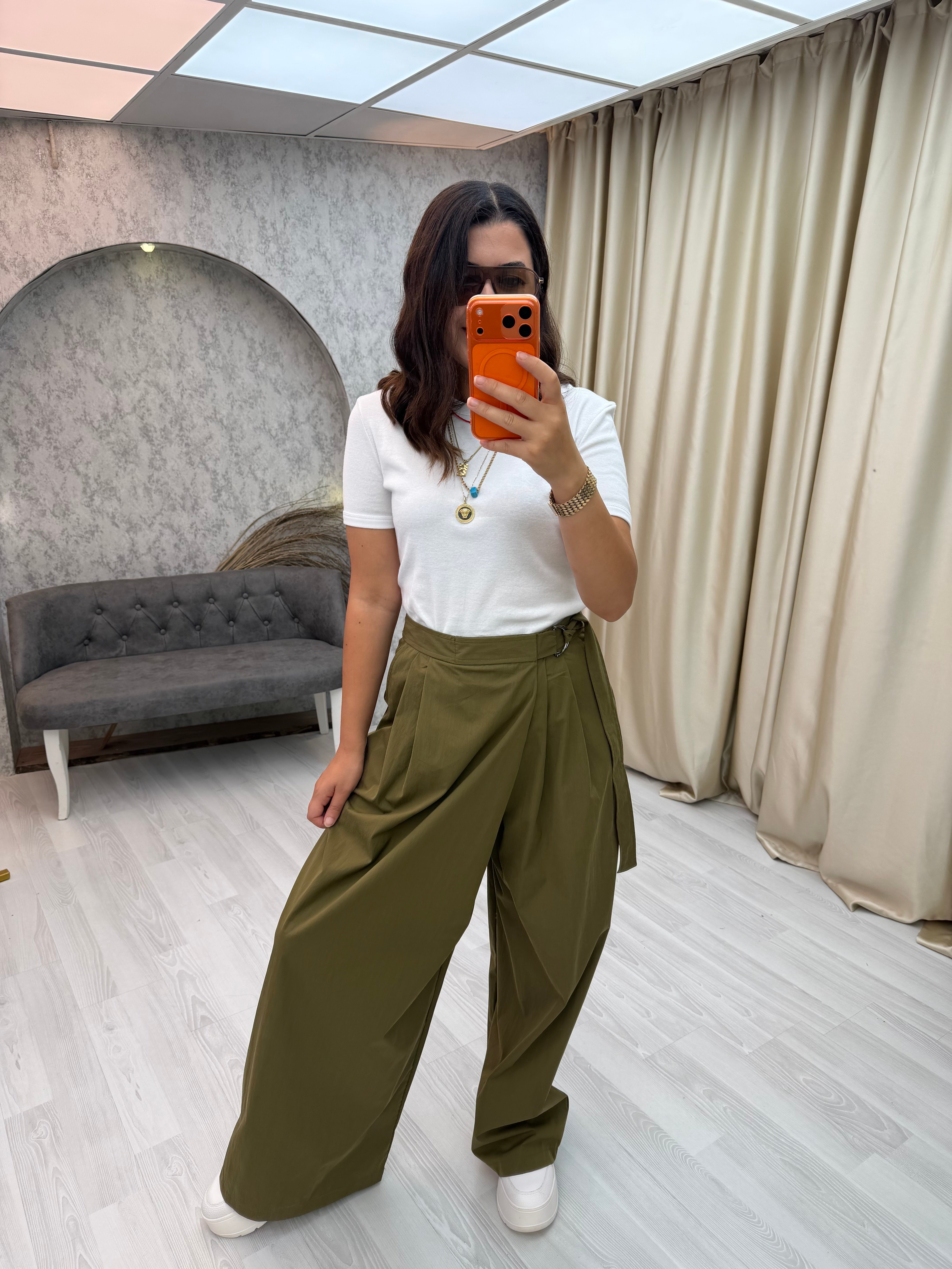 Beli Lastikli Pantolon Etek Haki