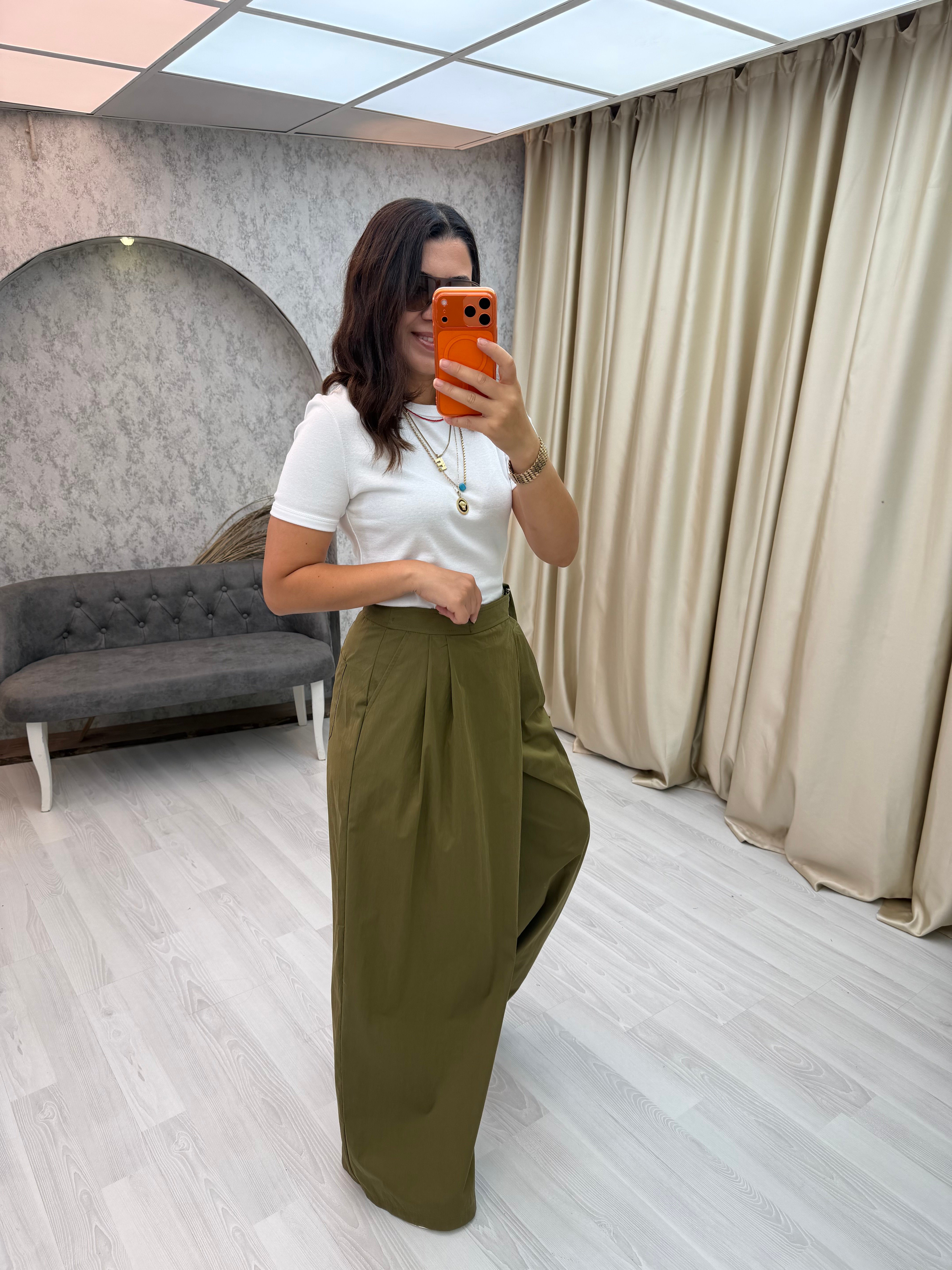 Beli Lastikli Pantolon Etek Haki