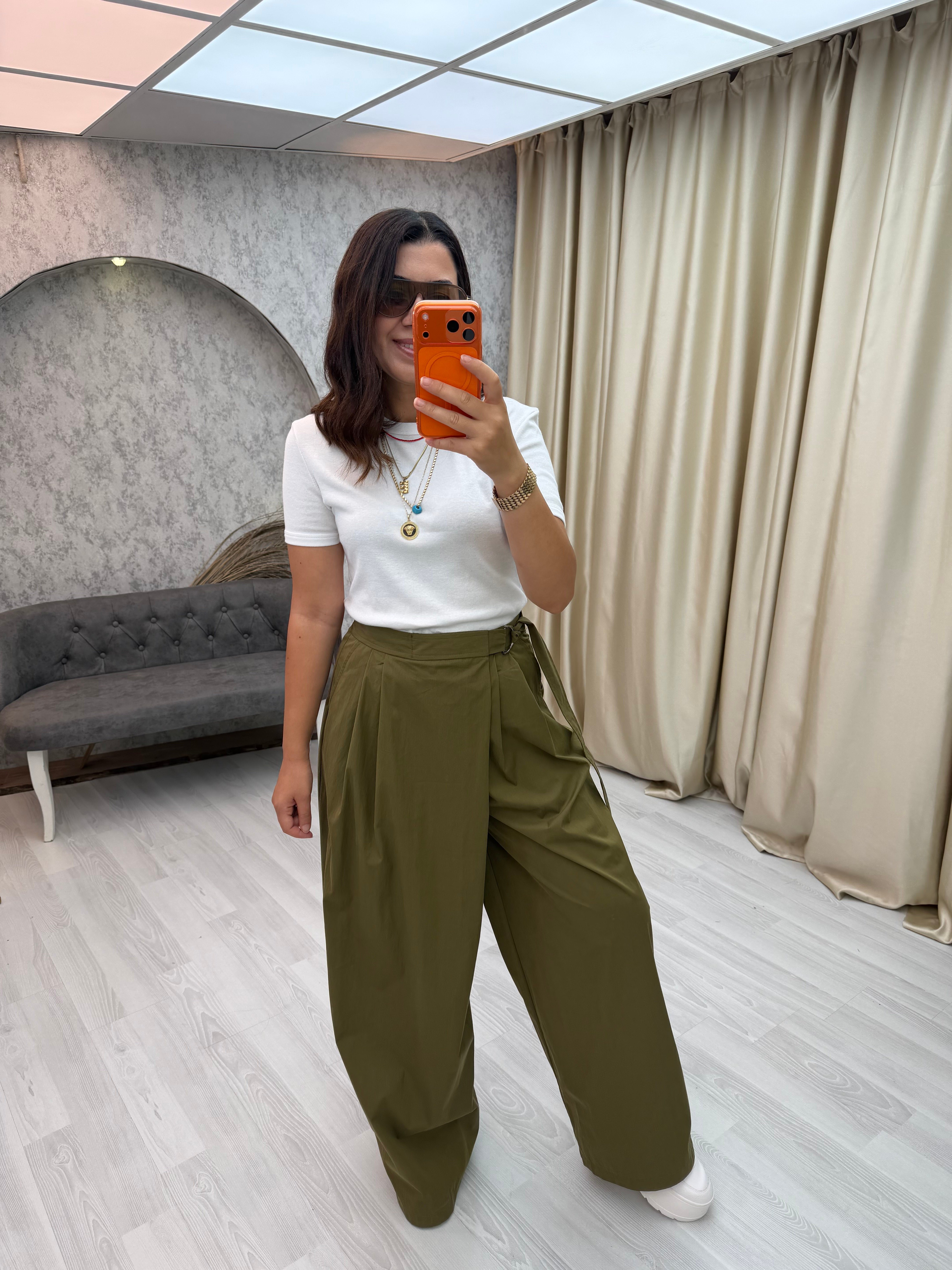 Beli Lastikli Pantolon Etek Haki