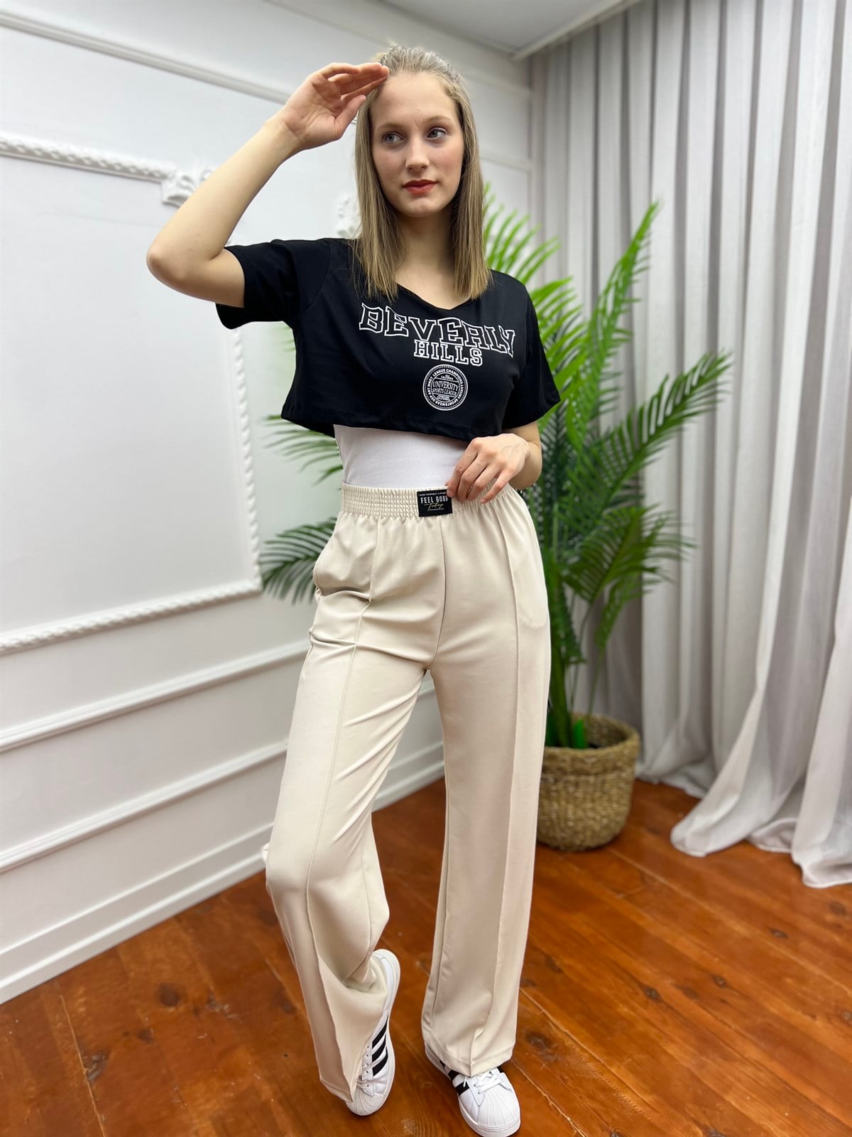 Beverly Hılss İkili Crop Takım Tişört Siyah