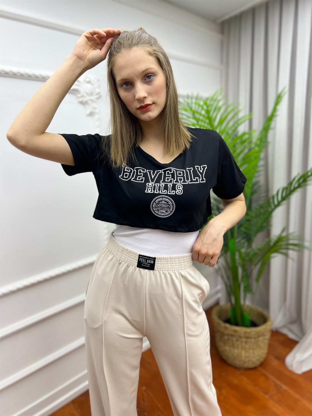 Beverly Hılss İkili Crop Takım Tişört Siyah