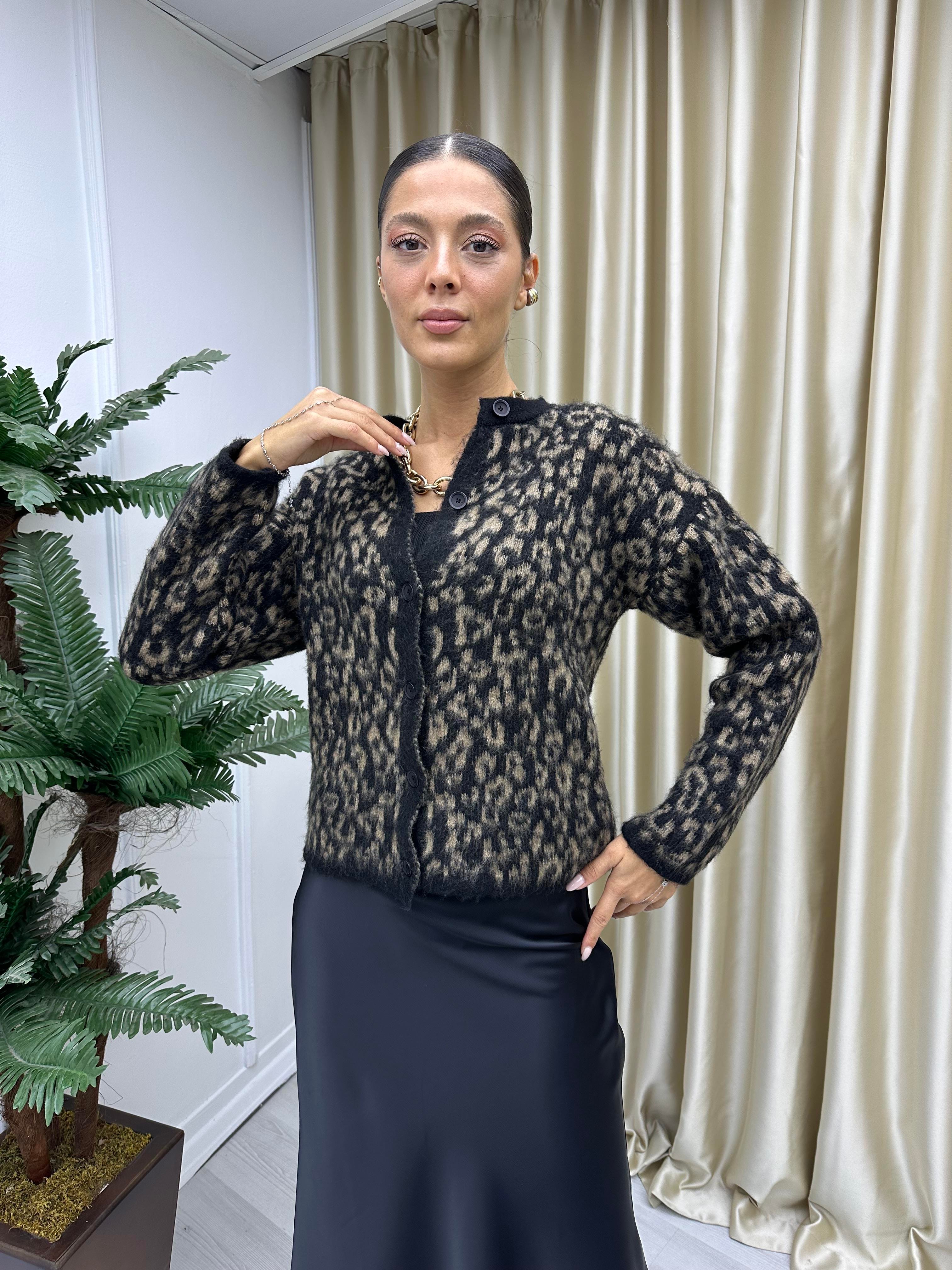Bisiklet Yaka Leopar Hırka