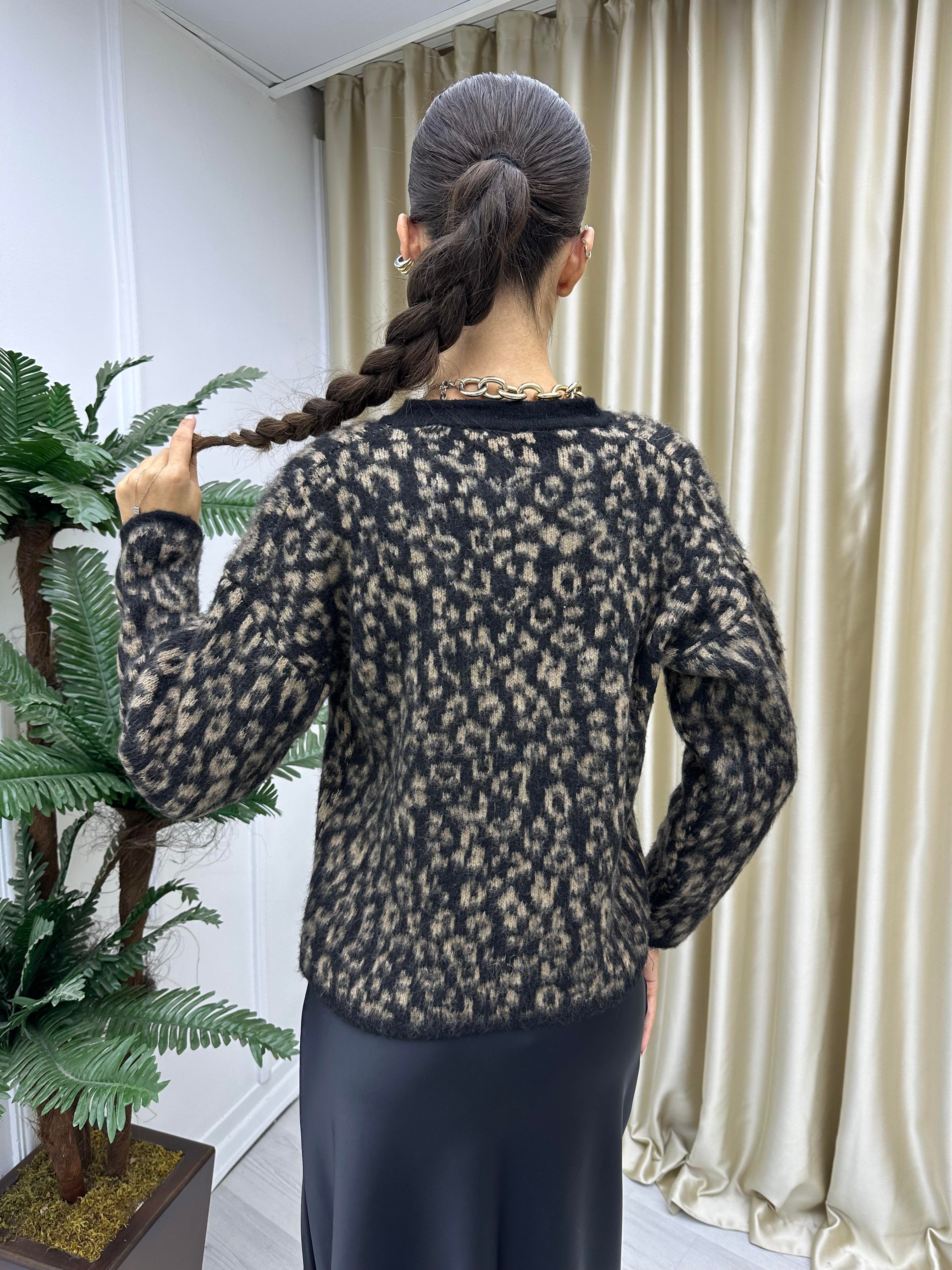 Bisiklet Yaka Leopar Hırka