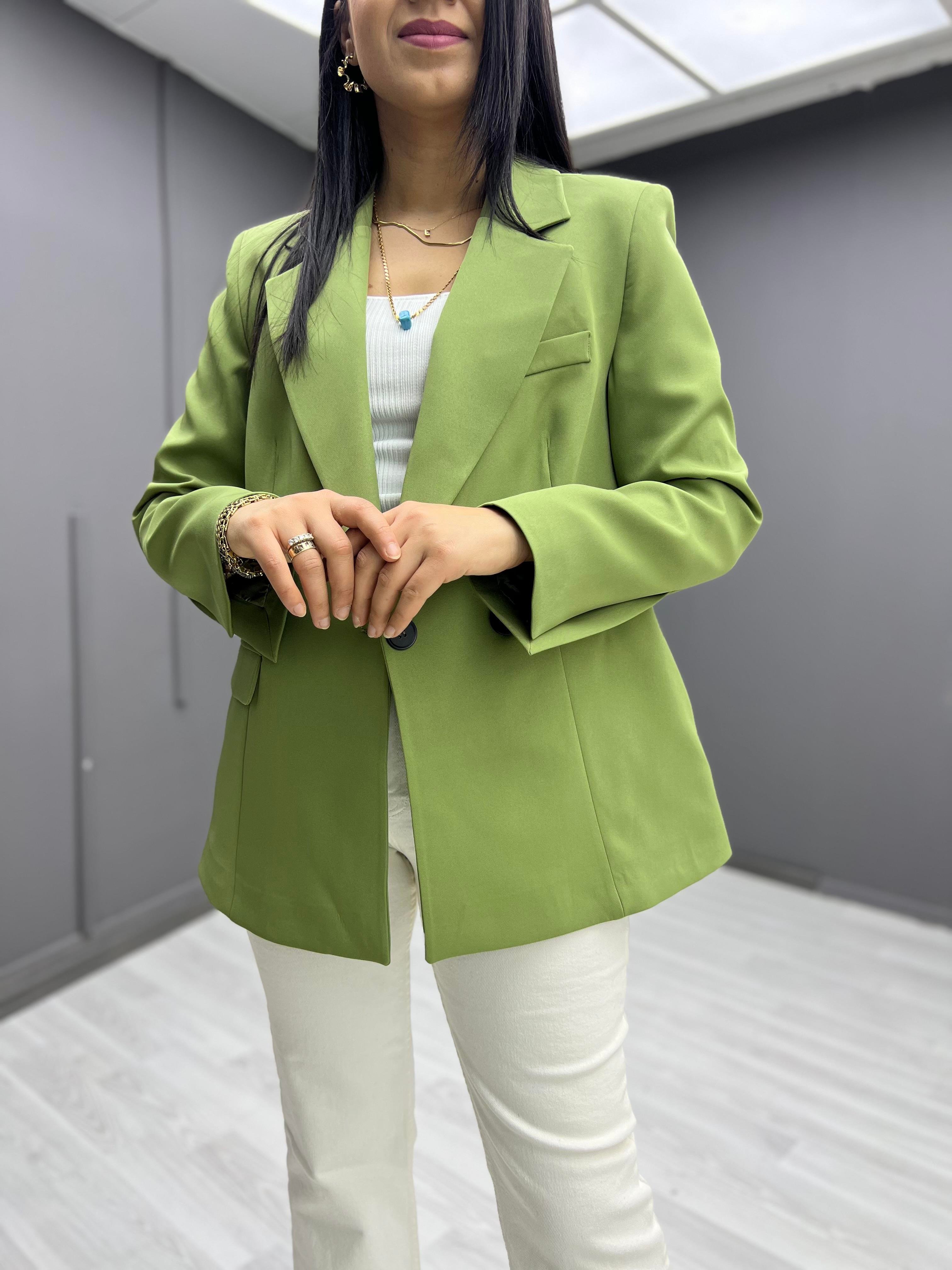 Çapraz Düğmeli Tek Cepli Ceket Çağla