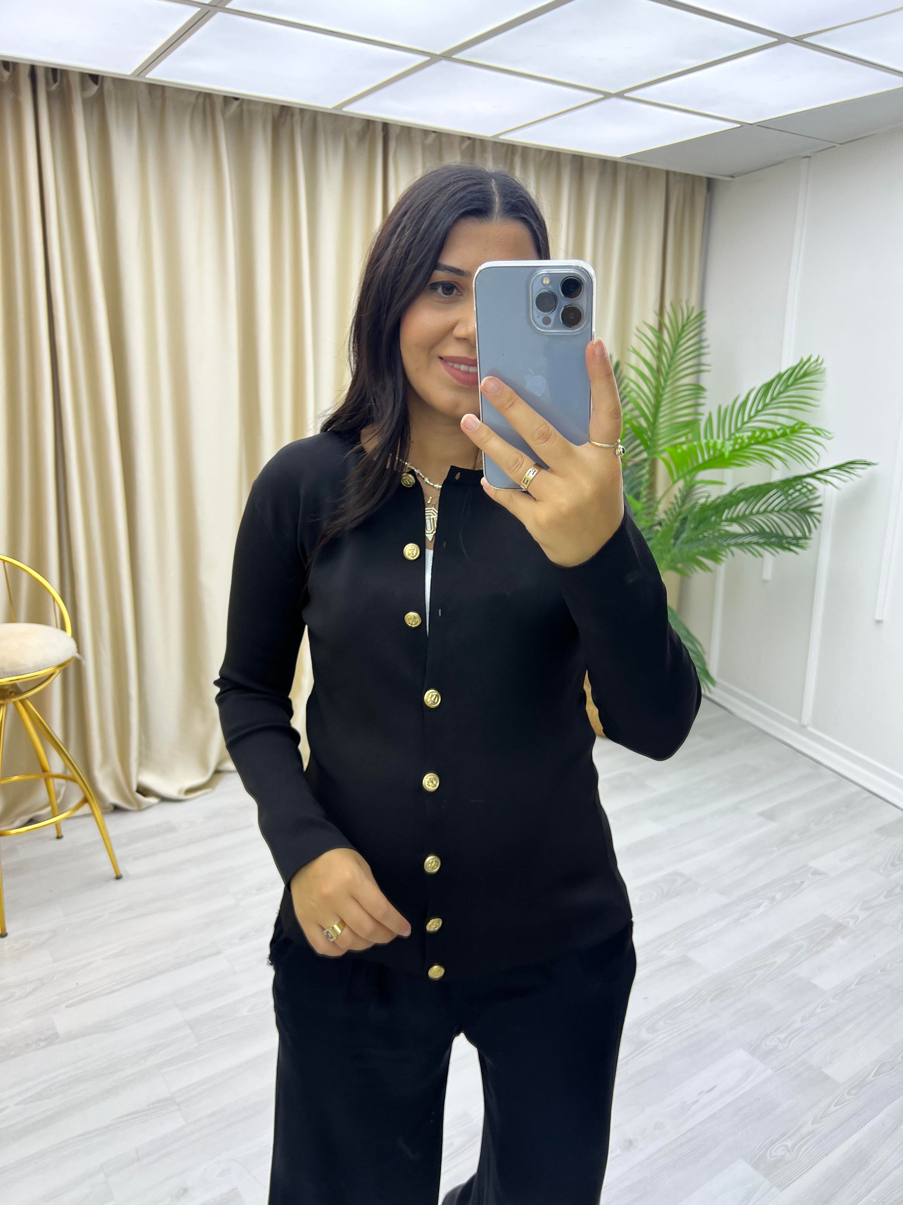 Çelik Örme Düğmeli Ceket Siyah