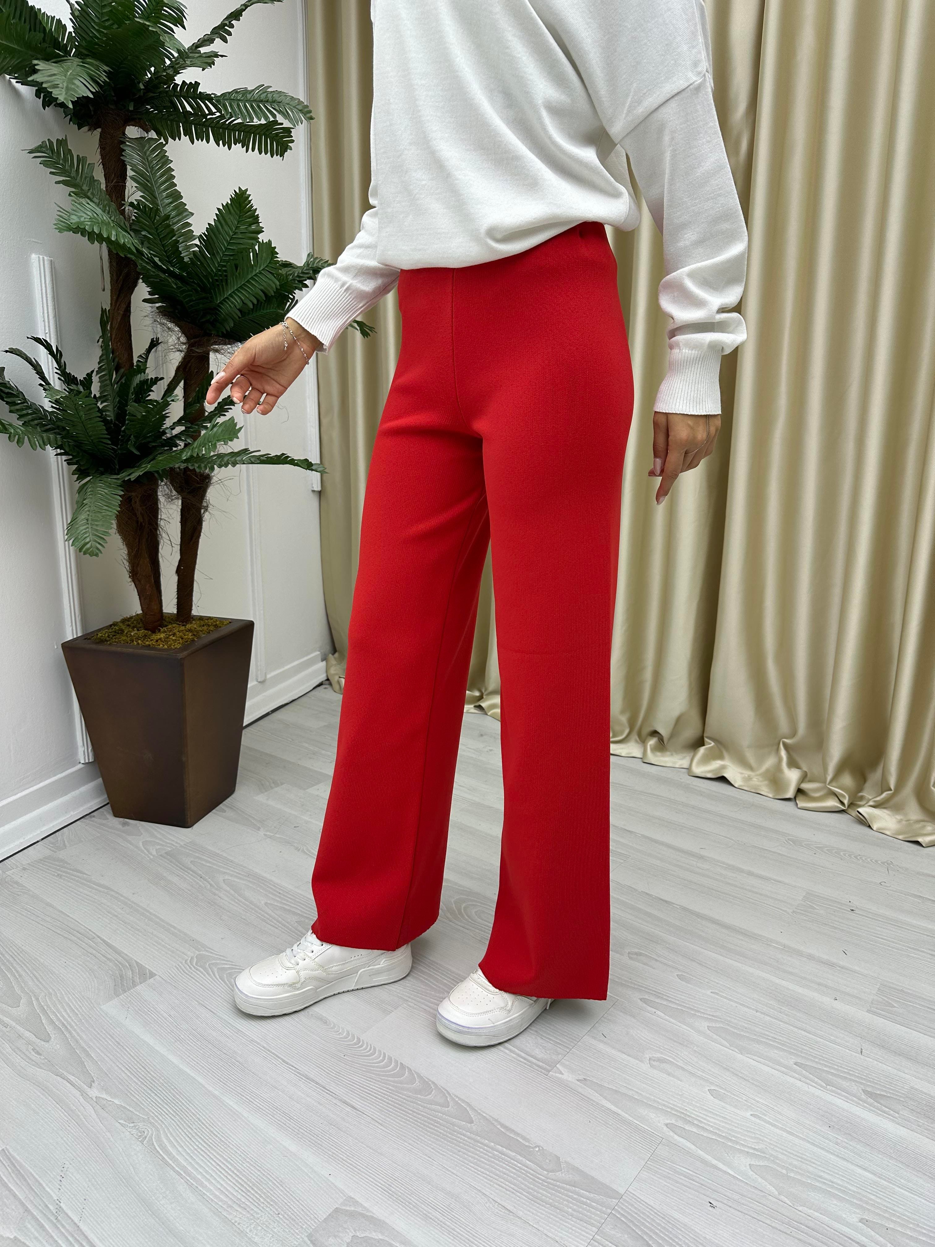 Çelik Triko Pantolon Kırmızı