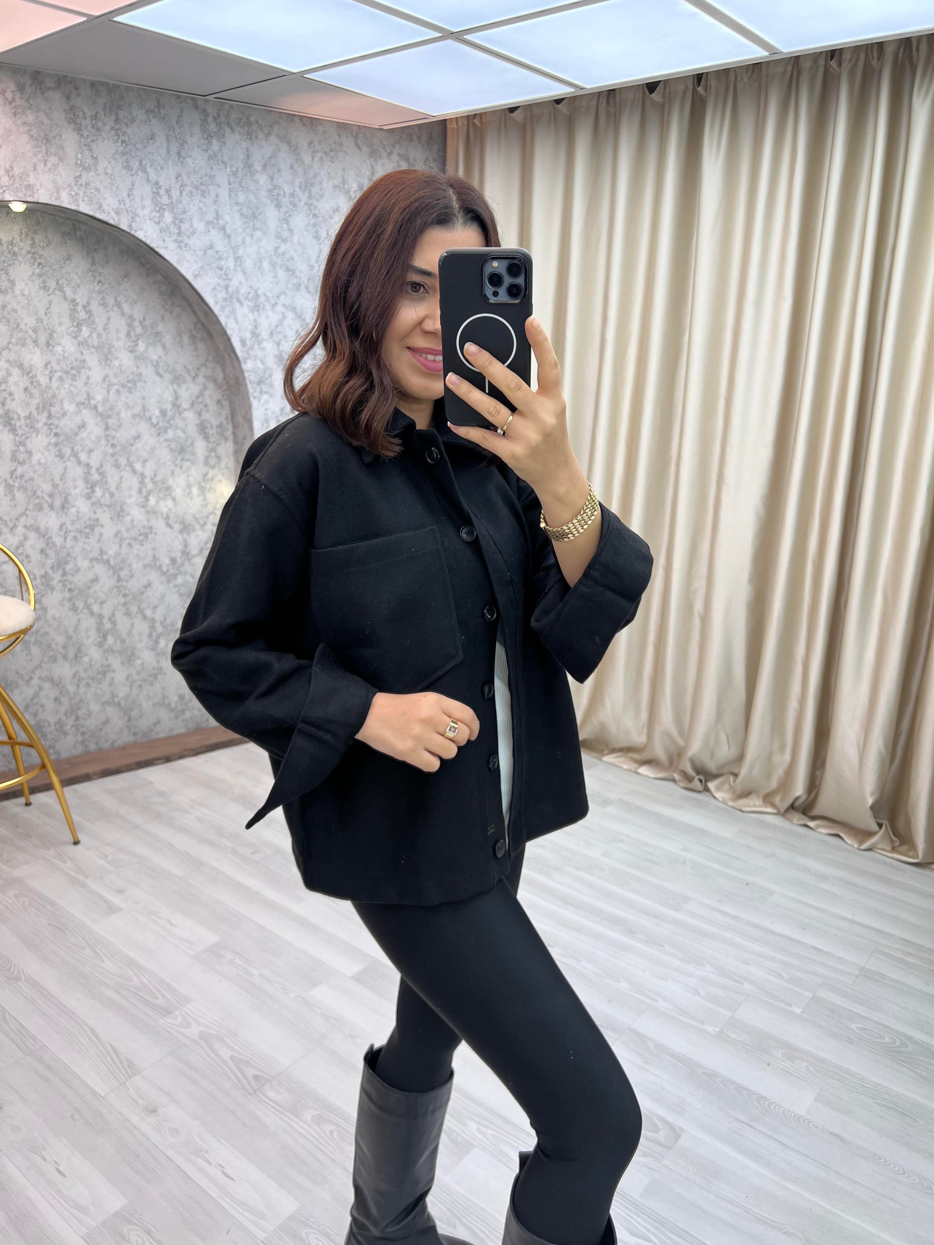 Çift Cepli Kaşe Gömlek Siyah