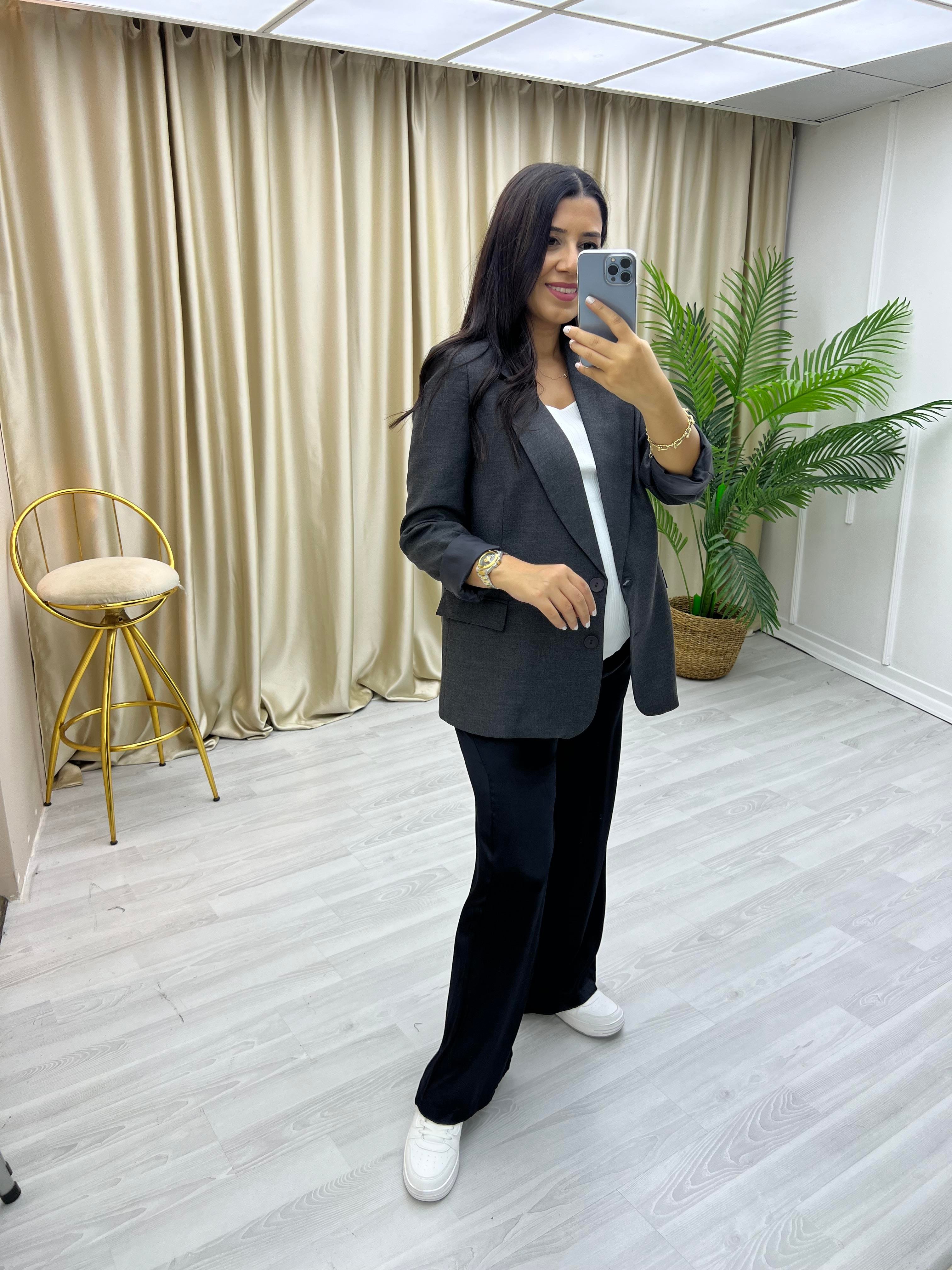 Çİft Düğme Blazer Ceket Füme